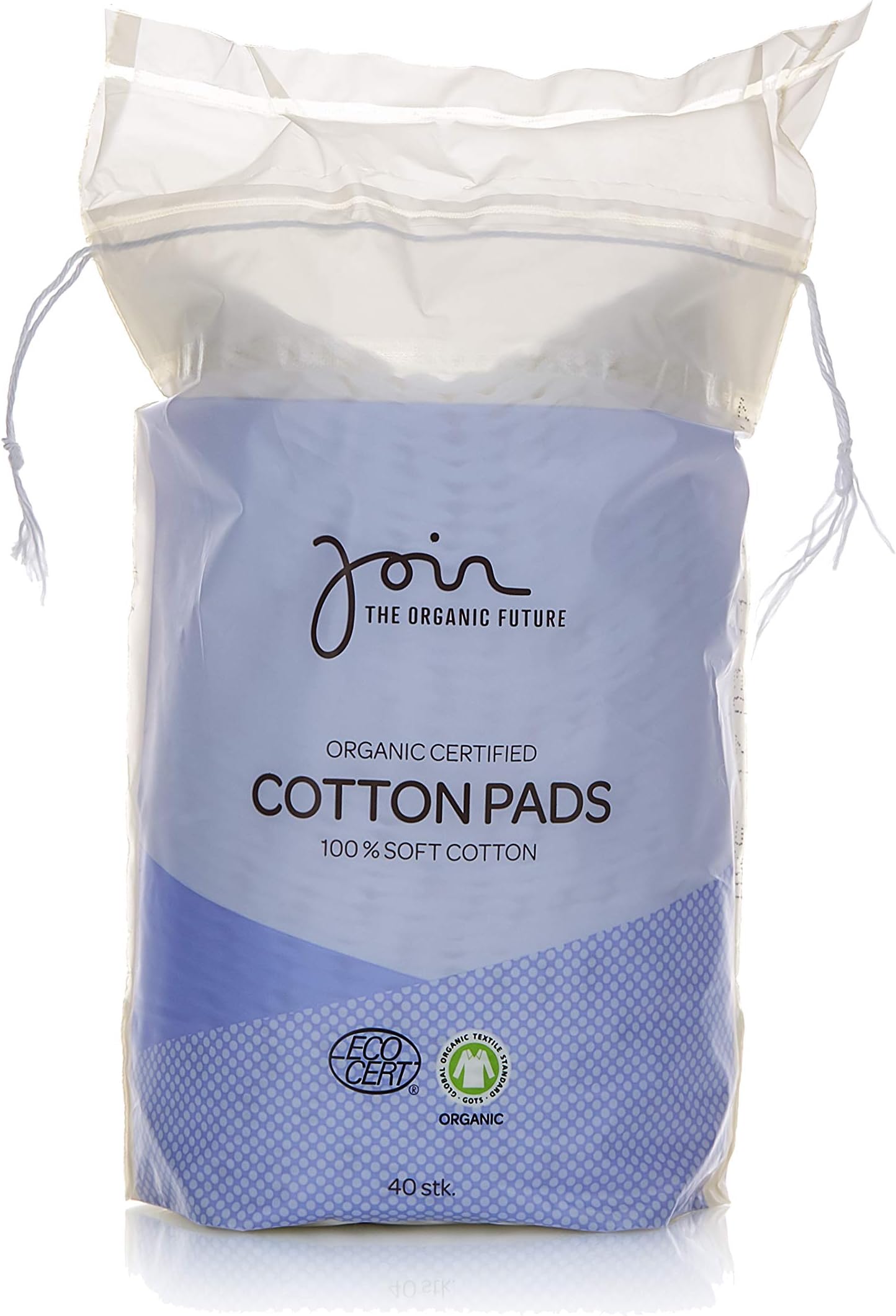 Join Organic Certified Cotton Pads - 100% Soft Organic Cotton - Vegan Ecolabel- 40 Stk, White
