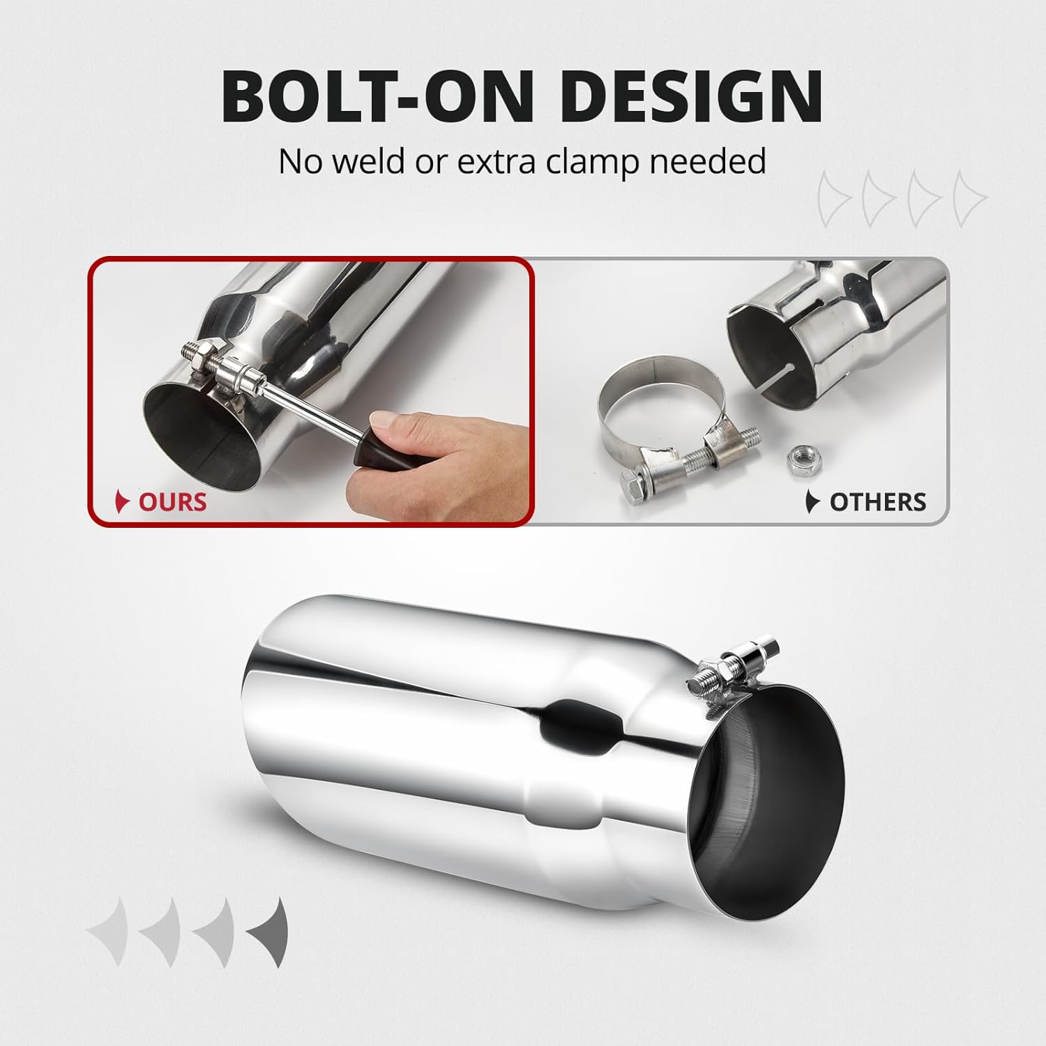 EVIL ENERGY 4" to 5" Diesel Exhaust Tip for Trucks, Universal Bolt-On, Polished Stainless Steel, 12" Length