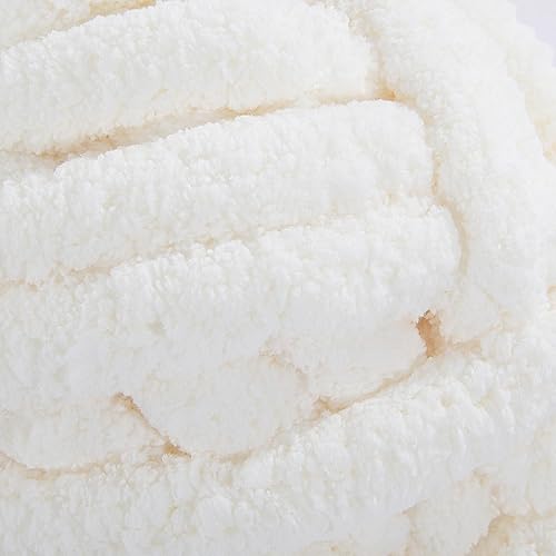 Miniatura 7 de MABOZOO Paquete de 2 hilos gruesos para tejer a ganchillo, hilo de felpilla blanco esponjoso jumbo, hilo de felpa suave voluminoso, hilo gigante