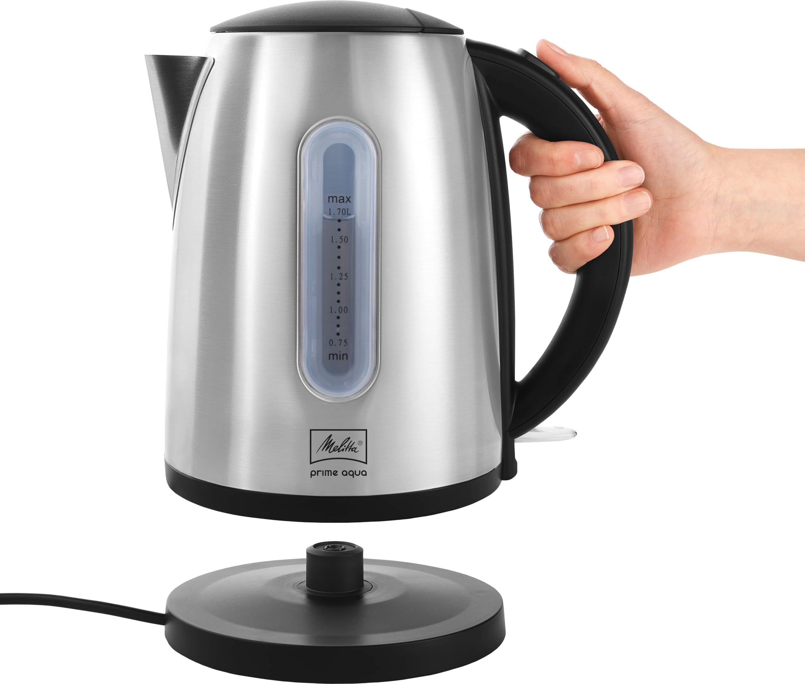 Wasserkocher - MELITTA - Prime Aqua, Edelstahl, 1,7 L, 2200 W, herausnehmbarer Kalkfilter, LED Beleuchtung, 1018-02