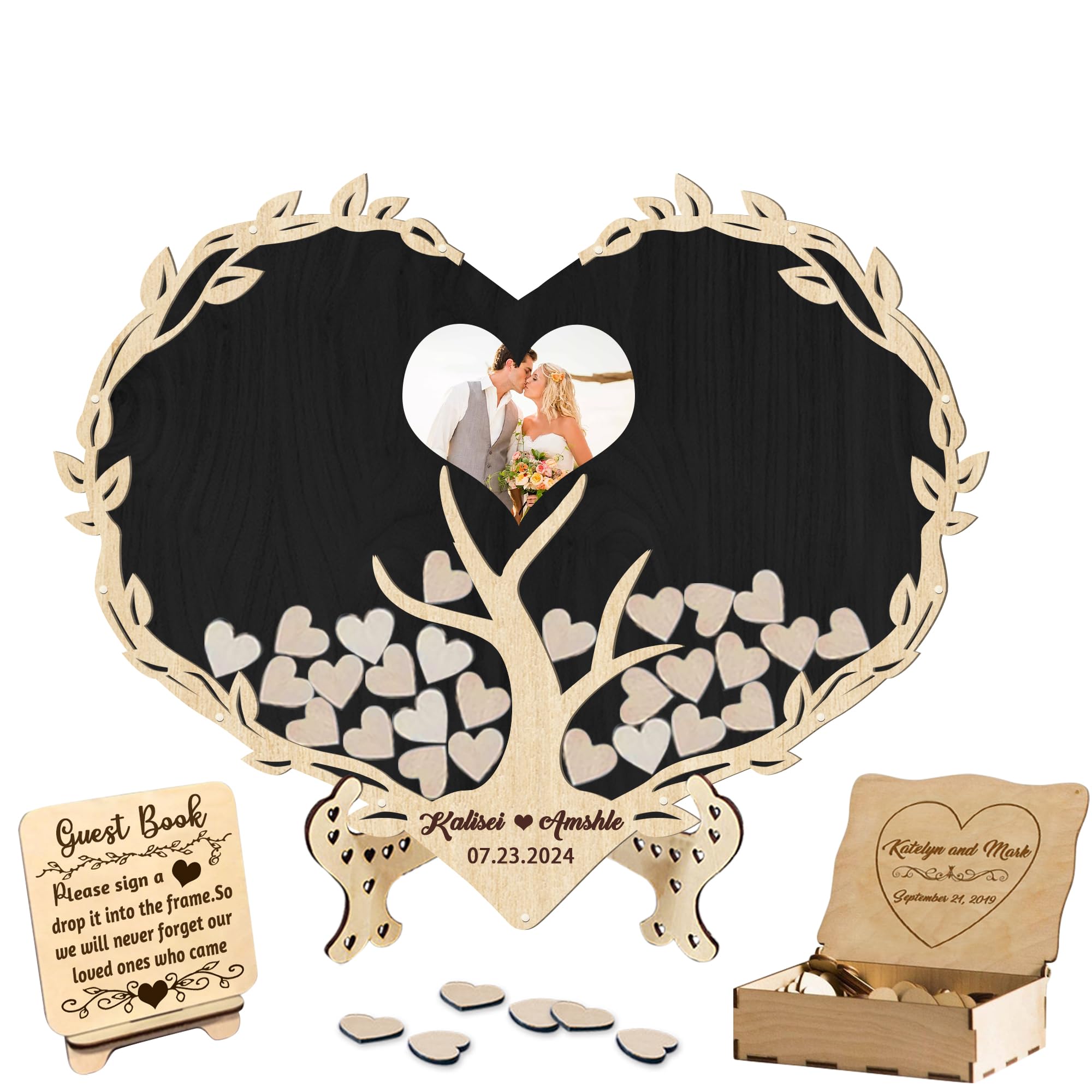 Personalizzato Libro degli Ospiti di Nozze,Costume Alternativa al Registro degli Ospiti Cartello con Nome Data e Cartello Cuori in Legno per Nozze Anniversario Compleanno Festa Baby Shower