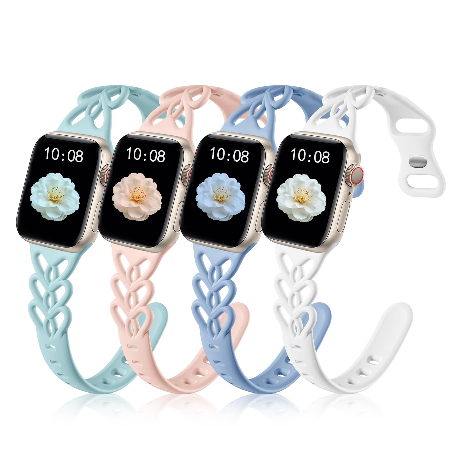 Thin Slim Bands Compatible with Apple Watch Bands for Women 40mm 38mm 41mm 42mm, Soft Silicone Hollow-out Sport Cute Band for iWatch Series 11 10 9 8