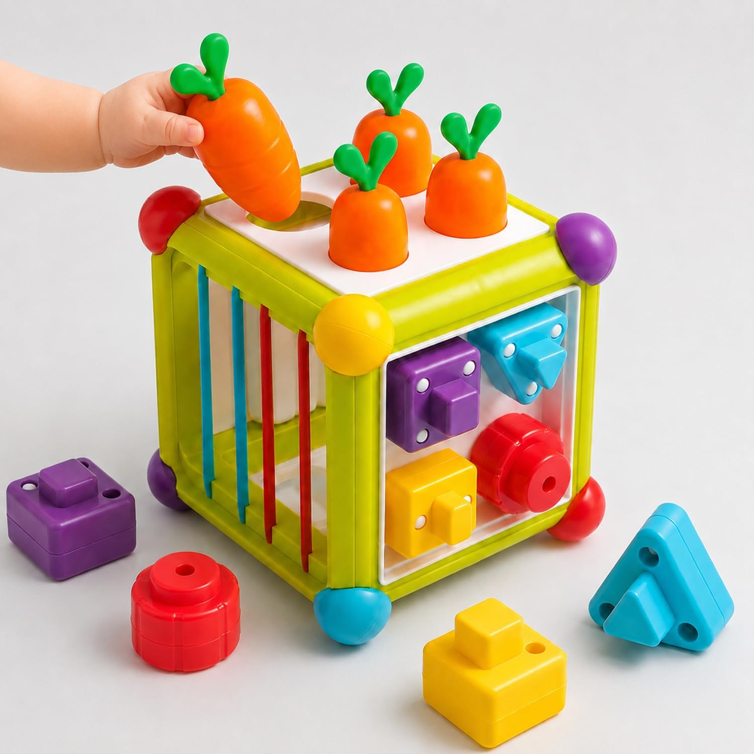 Montessori Activity Cube Toys for Baby, 6-in-1 Shape Sorting Toy, Fine Motor Learning Game for Toddlers 1-3