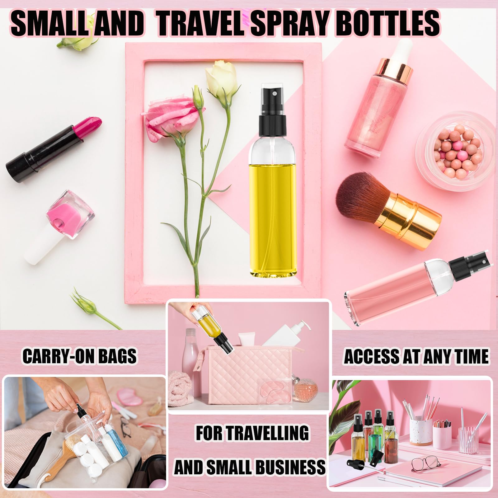 EVANCENT Reise-Sprühflaschen, 120 ml, kleine Sprühflasche mit schwarzem feinem Sprühnebel, tragbar, leer, nachfüllbarer Behälter, Kosmetikflaschen für Pflanzen, Reinigung, Nebel und Hautpflege, 50