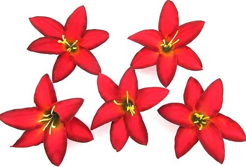 Miniatura 1 de Pinzas para el pelo de flores de seda de 3.5 pulgadas, 5 piezas de lirio rojo, Rojo -