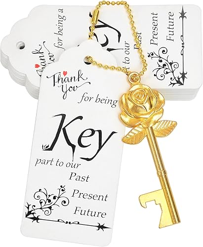 Aokbean 100 juegos de llaves en forma de flor de rosa, regalos de boda, regalo para invitados, llave de esqueleto a granel, abridor de botellas con