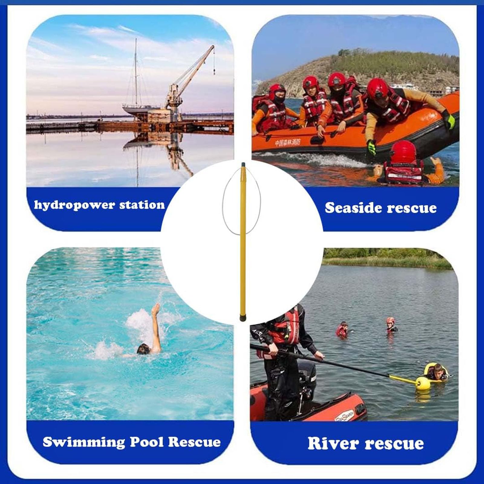 Gancho Rescate con Poste Rescate Acuático,Poste Telescópico Ajustable Fibra De Vidrio De Alta Resistencia para Salvamento Emergencia En Ahogamientos,Rescue Pole,6.5m