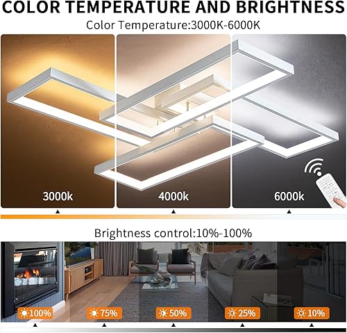 Miniatura 4 de Shine LUEST Moderna lámpara LED de techo, luz de techo empotrada blanca regulable de 26 pulgadas, luces de dormitorio para techo con control remoto