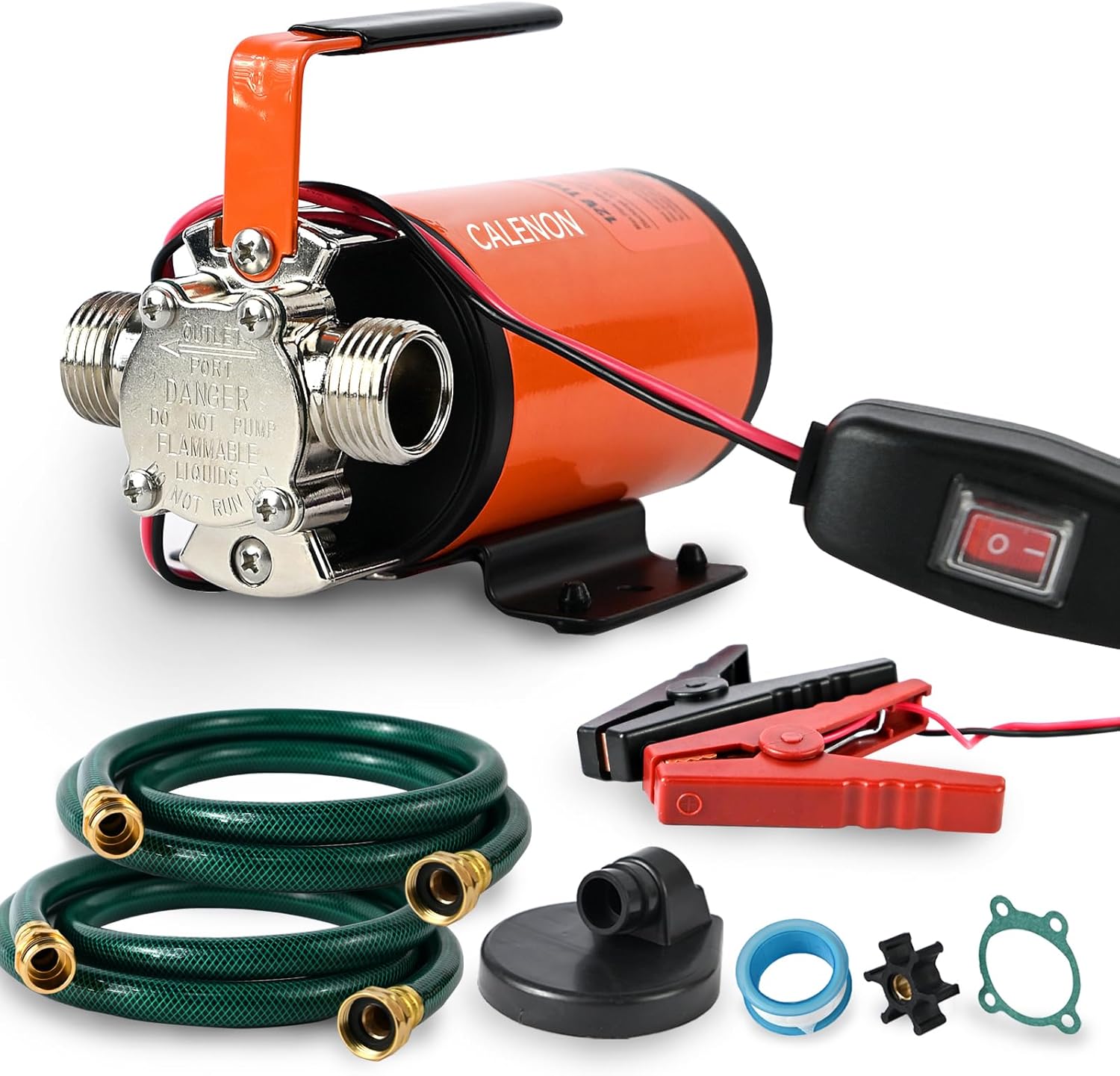 12V Water Transfer Pump, 330 GPH Portable Electric Utility Pump with On/Off Switch, 2 * 6ft Hoses Kit for RV, Marine, Garden, Pool, Aquariums Water Removal