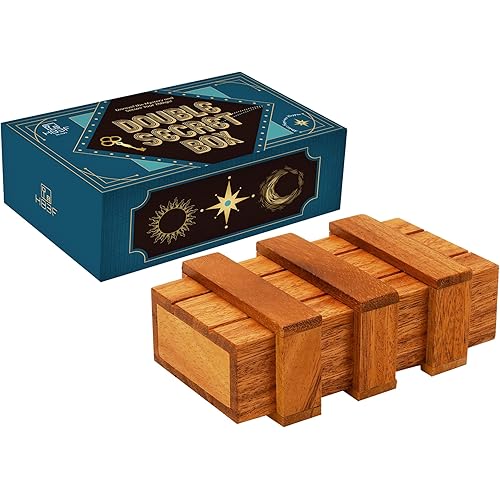BSIRI Secret Puzzle Box- Brain Teaser Wooden Box with Hidden Compartments - Ideal Money Box, Stash Box, Jewelry Box, 3D Puzzle Lock Box, Gift Card, Money Puzzle Box for Cash Gift (Double Magic Box)
