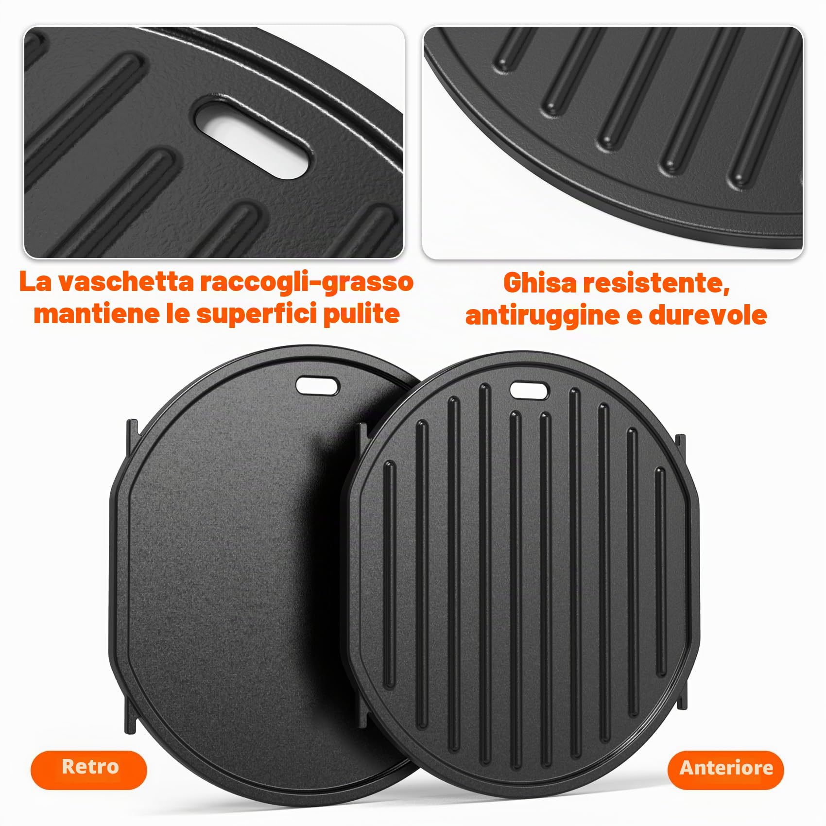 onlyfire Piastra in Ghisa per Weber Gourmet BBQ System, Piastra Reversibile per Weber 57 Kettle Grill, Spirit II 200/300 e Genesis II GS4 System, Inserto Piastra di Ricambio per Weber 64830