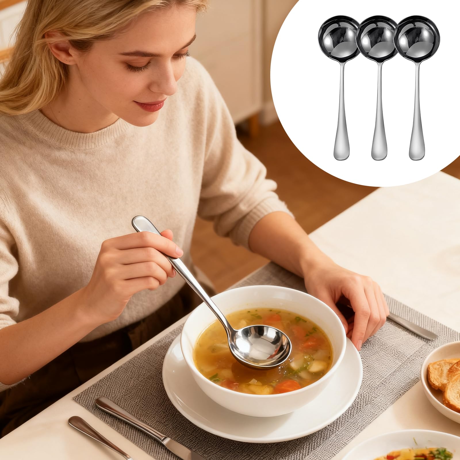 3 Stück Edelstahl Suppenschöpfer, 20 cm Silber Soßenkelle Servierlöffel für Brühe, Saucen und Servieren