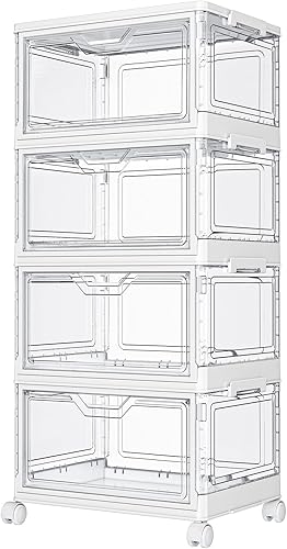 Miniatura 1 de Contenedores de almacenamiento transparentes con tapas, contenedores de plástico de 4 niveles con ruedas, contenedor de almacenamiento apilable,