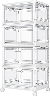 Clear Storage Bins with Lids,4 Tier Plastic Bins with Wheels,Stackable S...