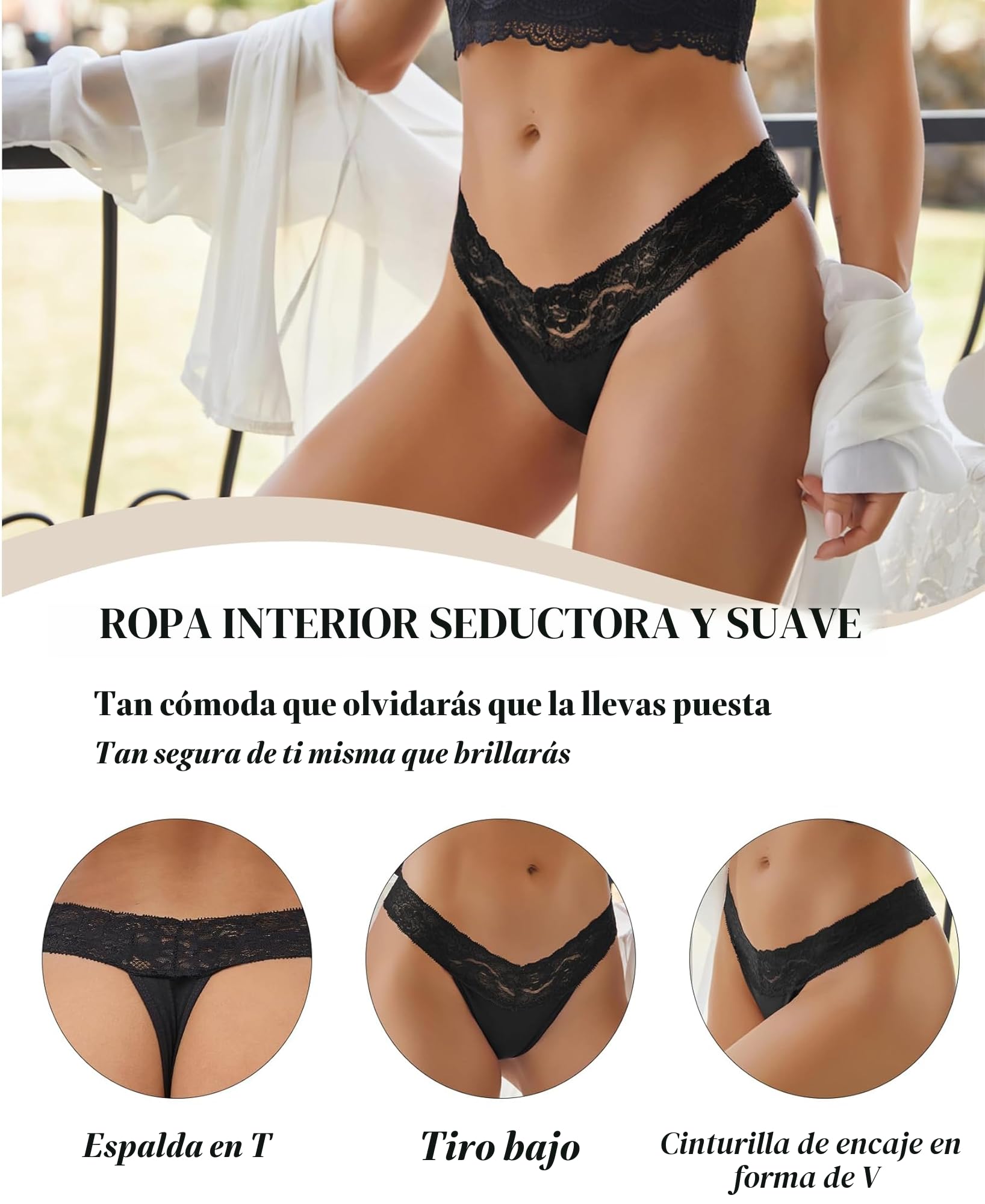 BeReady Tangas Mujer Pack Tangas Sexy para Mujer Encaje Suave Tanga Mujer Algodón Elástico Thong Ropa Interior Mujer
