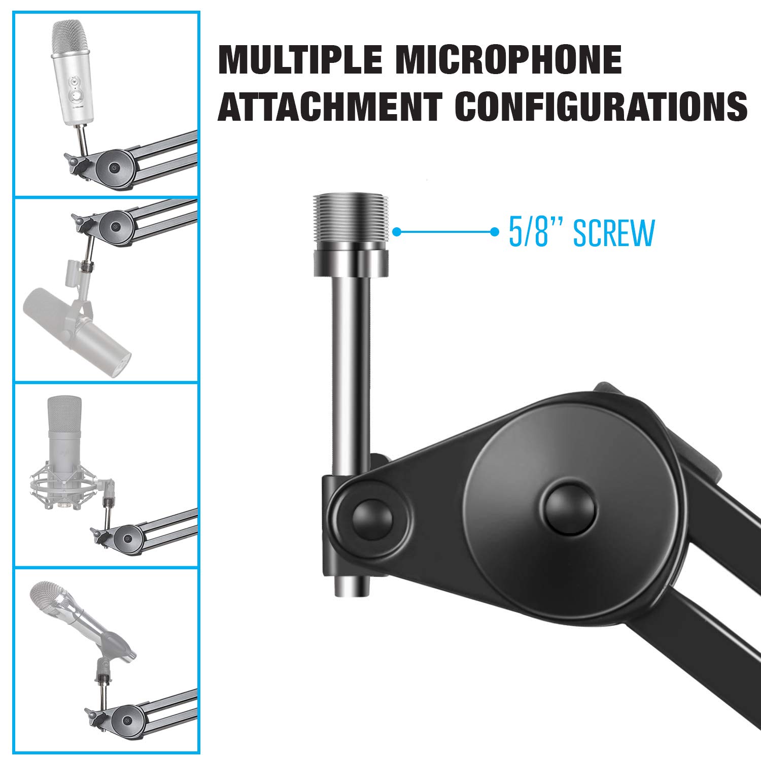 AxcessAbles Großer, robuster Mikrofonständer mit 1 m Verlängerung und 1,8 m XLR-Kabel, 2,3 kg Kapazität, Podcast-Galgen für großes Kondensatormikrofon, Desktop-Galgen-Mikrofonständer