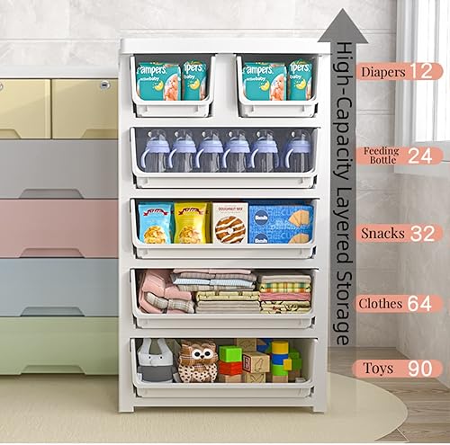 Miniatura 4 de Cómoda de cajones de plástico gabinete de almacenamiento con 6 cajones unidad organizadora carrito estable con ruedas gabinete de plástico