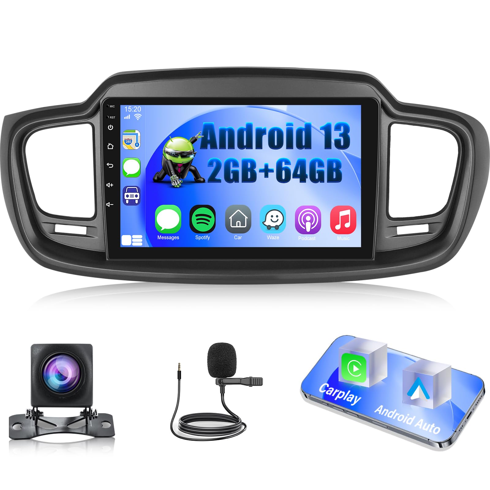 [2+64G] NHOPEEW Android Car Stereo for KIA Sorento 2015-2020 with Wireless CarPlay & Android Auto - Car Radio 10.1 Inch Touchscreen - GPS Navi/DSP/
