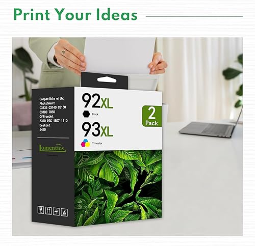 Miniatura 6 de Paquete combinado de cartuchos de tinta 92XL 93XL (paquete de 2, 1 negro1 tricolor) LOMENTI - Cartuchos de tinta 92XL 93XL de repuesto para