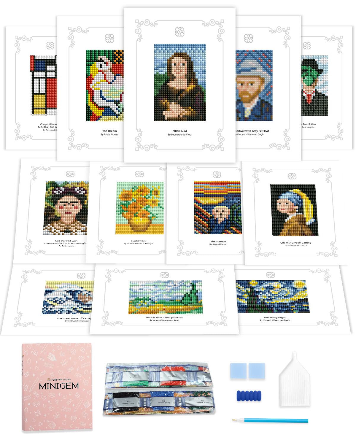 Minigem 12pcs Small Diamond Painting Kits Small Diamond Art Kits, Quick & Classic Mini Diamond Painting Kits for Beginners 1-Hour Painting, Postcard-Style Diamond Art Square Drill Pocket-Sized 5x7in Classic Painting