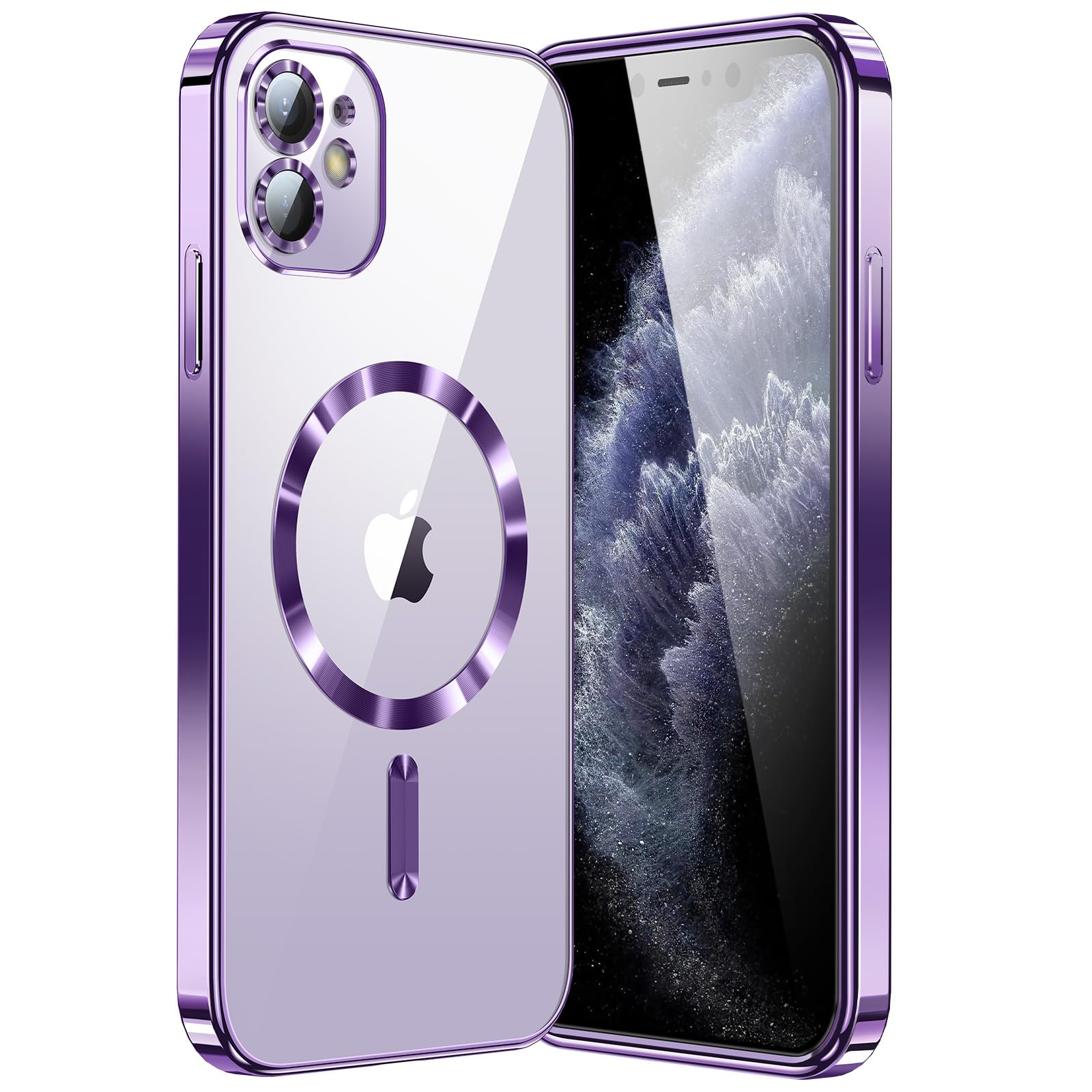 Compatible with iPhone 11 Case（Only）.Phone case Clear Back Surrounding Plating. Glossy Slim Thin Soft funda capa para Compatible with i11 6.1 inch.Compatible with MagSafe (Deep Purple)