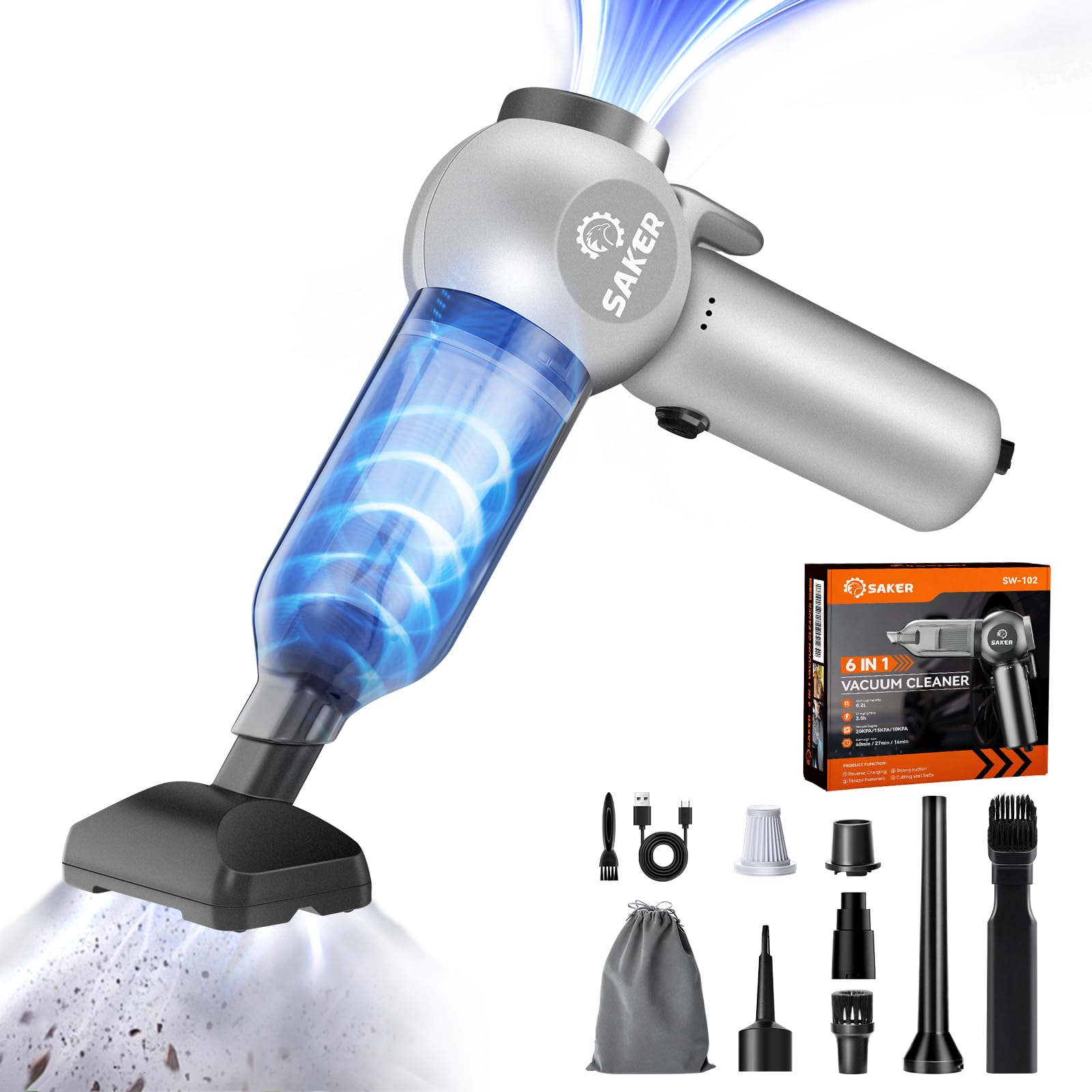 Amazon.com: Saker Car Vacuum Portable 6-in-1 Handheld Cordless