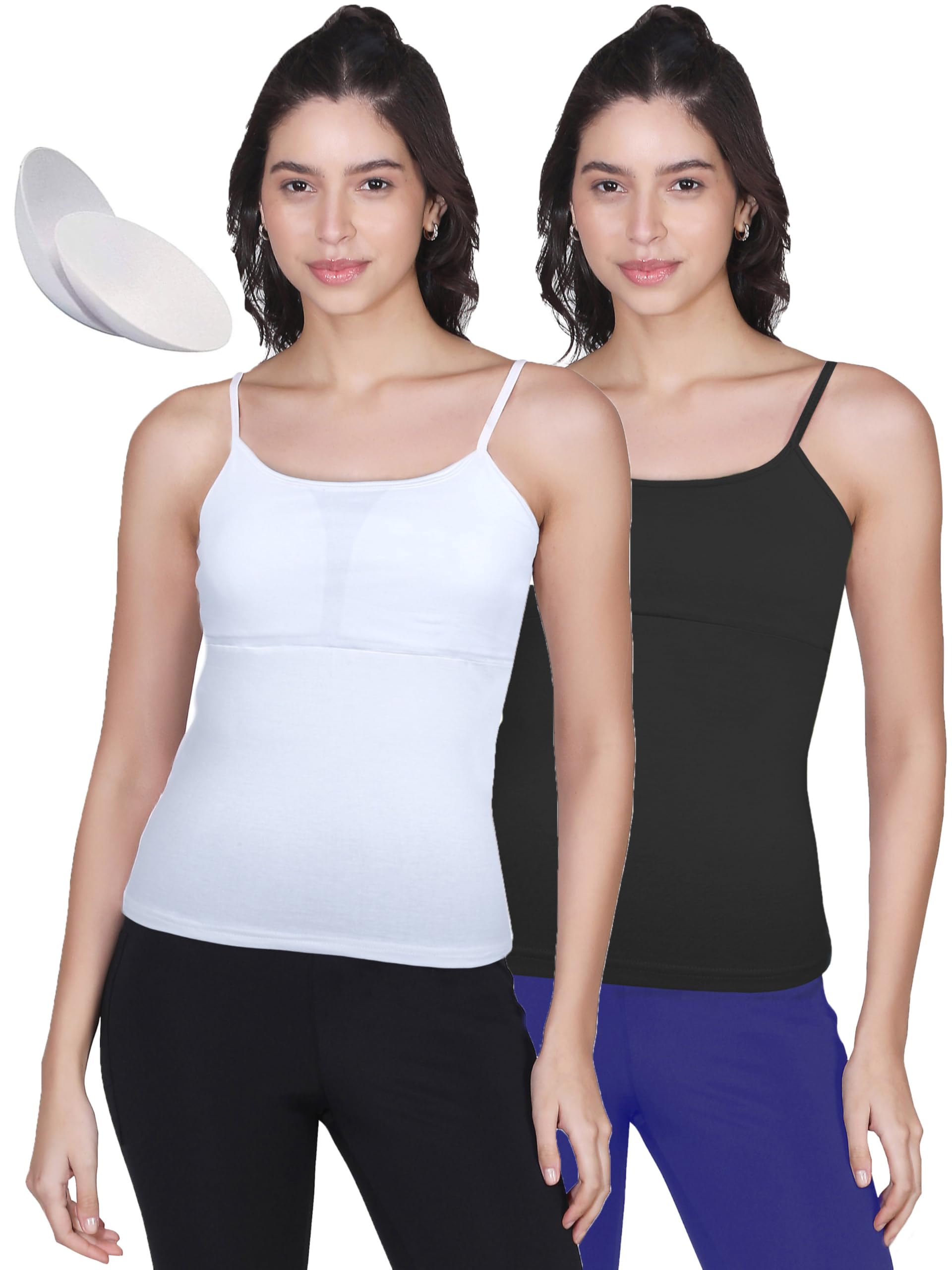 Essentials Solid & Printed Padded Camisole Bra for Young Women, Sleeveless Undershirts Cami Vest with Adjustable Straps (Pack of 2) Cotton Camisole Tank Top/Innerwear for Women-image-18