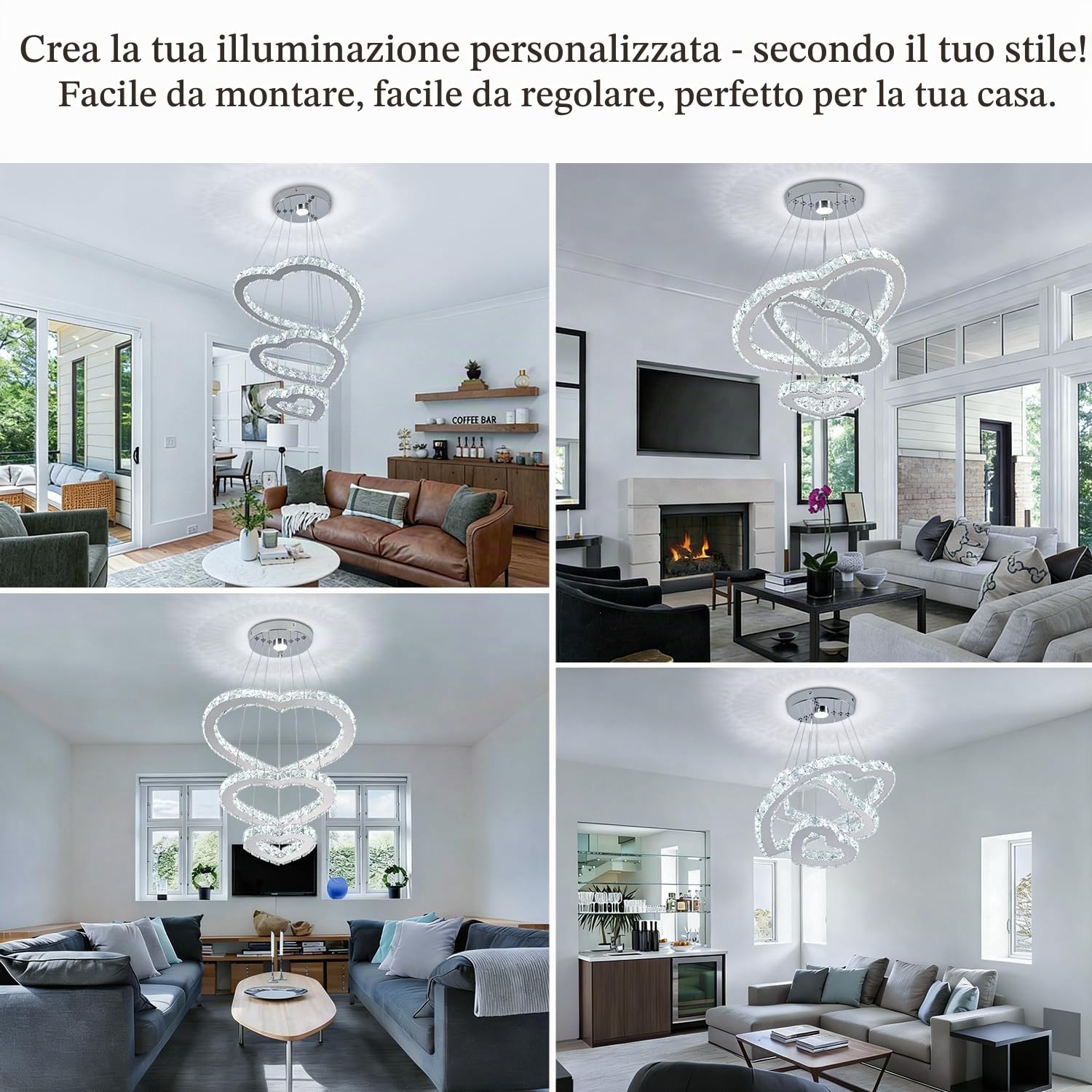 FRIXCHUR Lampada a Sospensione Cristallo Moderna, Lampada a Soffitto LED, Lampada a Soffitto a Sospensione per Camera, Soggiorno, Sala Pranzo, Scala (Luce Bianca Fredda)