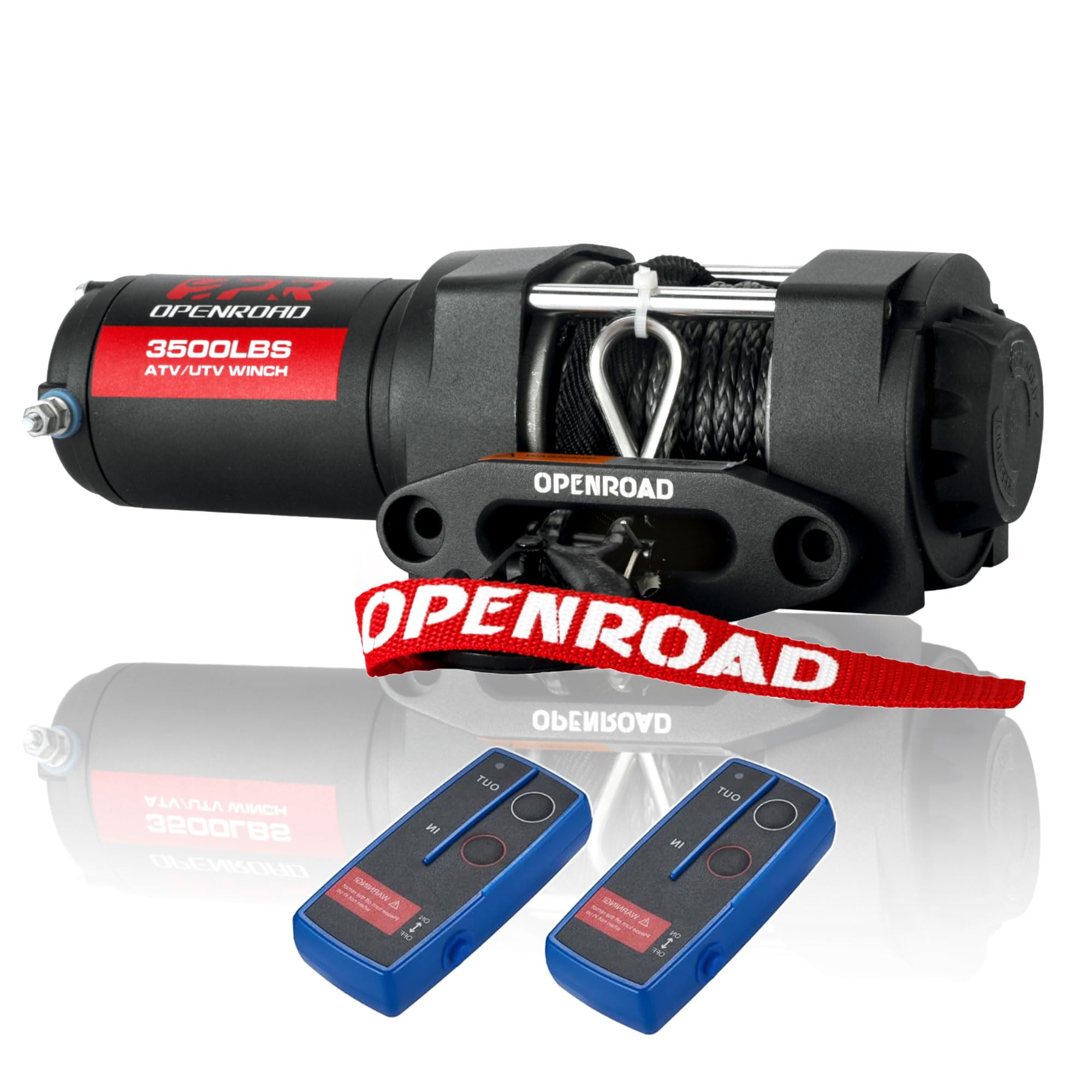 OPENROAD3500 Winch - 3500 lb. Capacity, 30‘ of 11/5'' Wired Rope, Roller Fairlead, Wired Handle and Wireless Remote Control, Weather-Sealed, for ATV/UTV