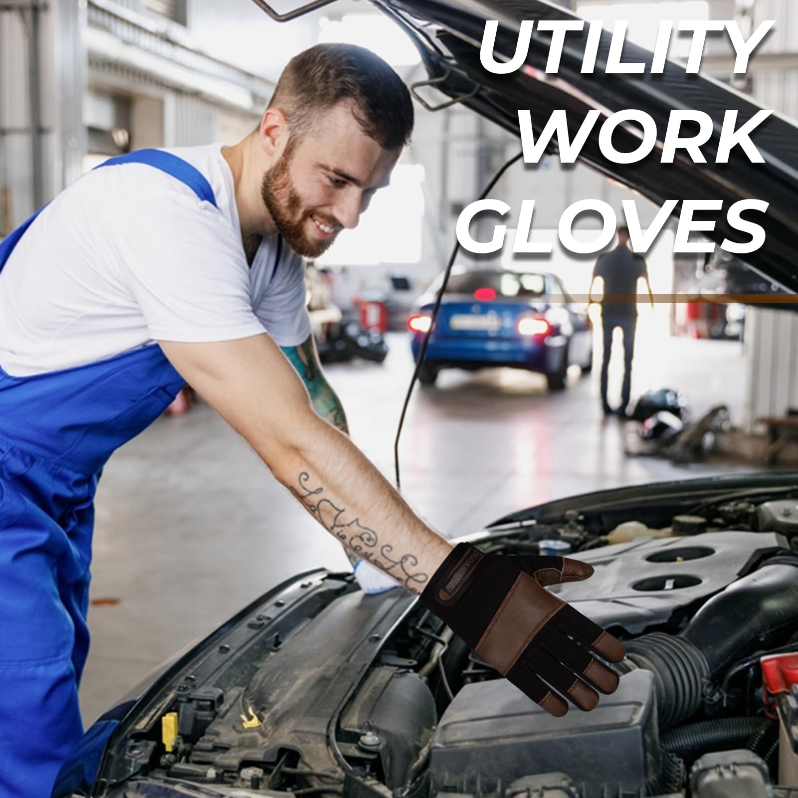 SAWANS Guanti da giardinaggio in pelle per donne e uomini resistenti alle spine flessibili robusti per meccanici, utilità, destrezza, guanti da costruzione traspiranti (marrone, S)