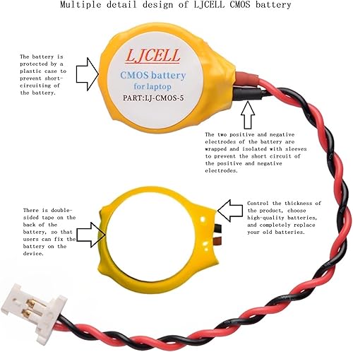Miniatura 6 de LJCELL CMOS ML1220 - Batería para Dell XPS 13 15 9343 9350 9360 9365 BIOS RTC ML1220 con cable de 2 cables y conector