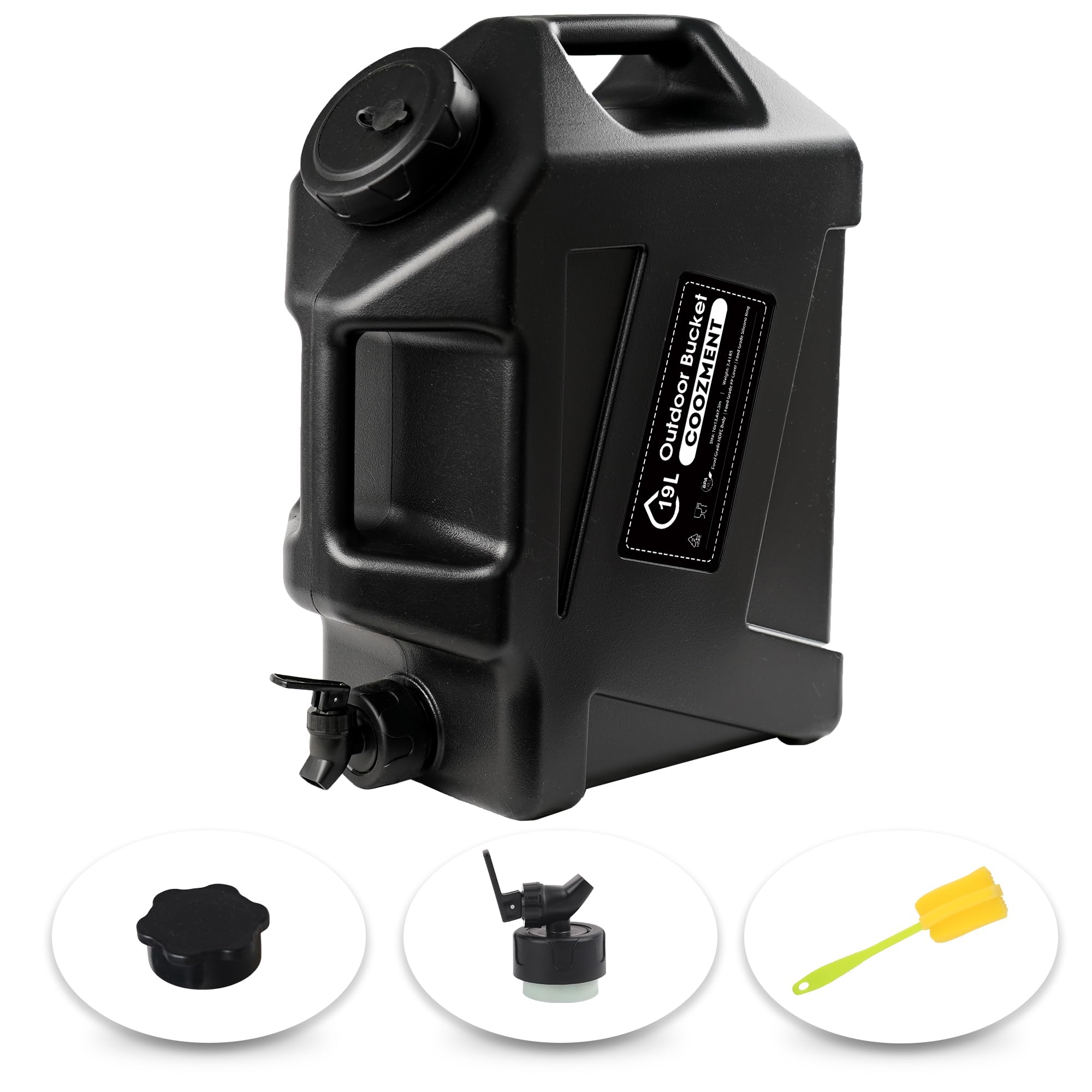 COOZMENT 5 Gallon (19L) Portable Water Containers with Spigot, BPA Free Water Jug, Black Water Tank, Multifunction Water Storage Containers for Camping Outdoor Hiking,Emergency Stroage