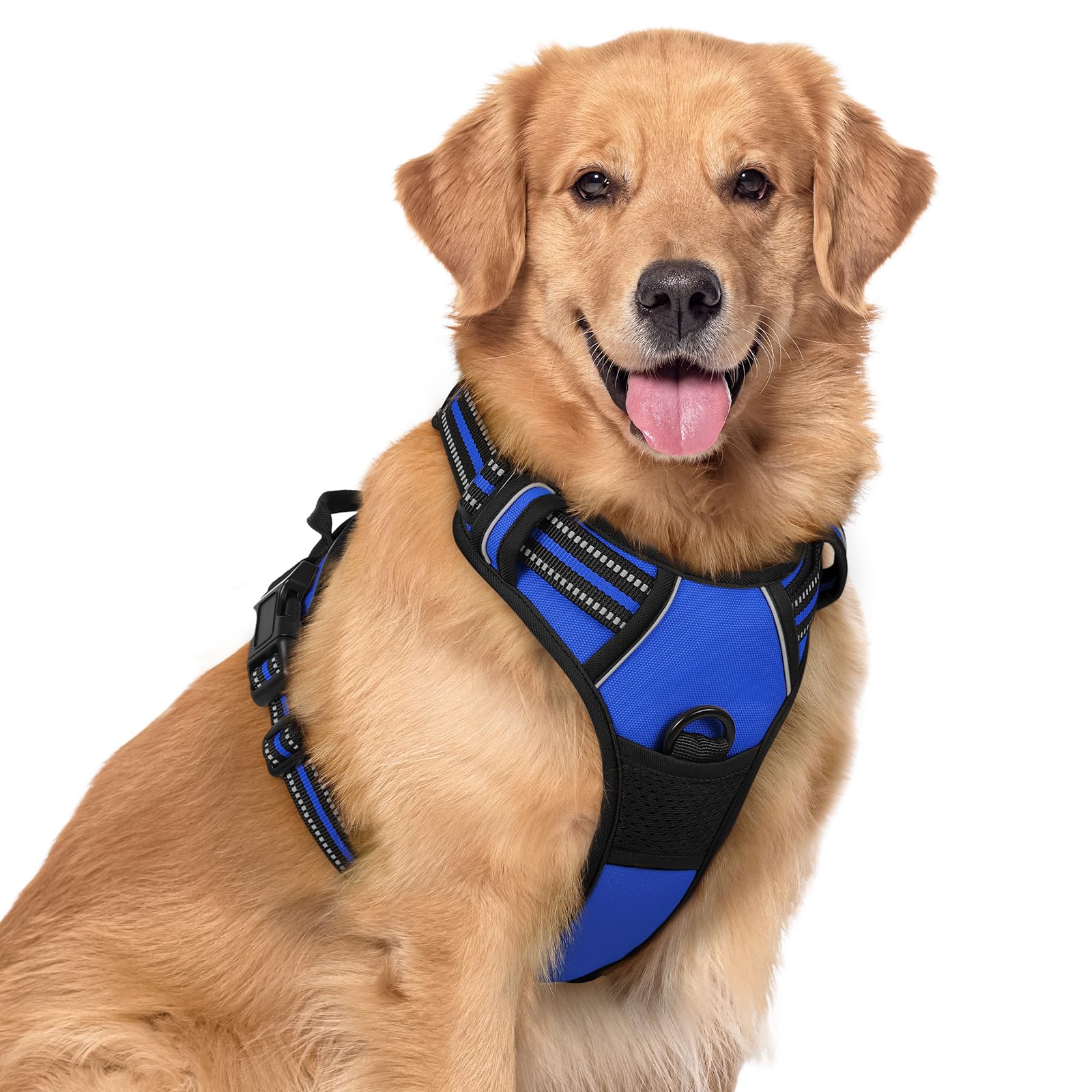 rabbitgoo Dog Harness No Pull with 2 Leash Clips, Adjustable Soft Padded, Reflective Oxford No Choke Pet Vest with Easy Control Handle for Large Dogs, Dazzling Blue, XL