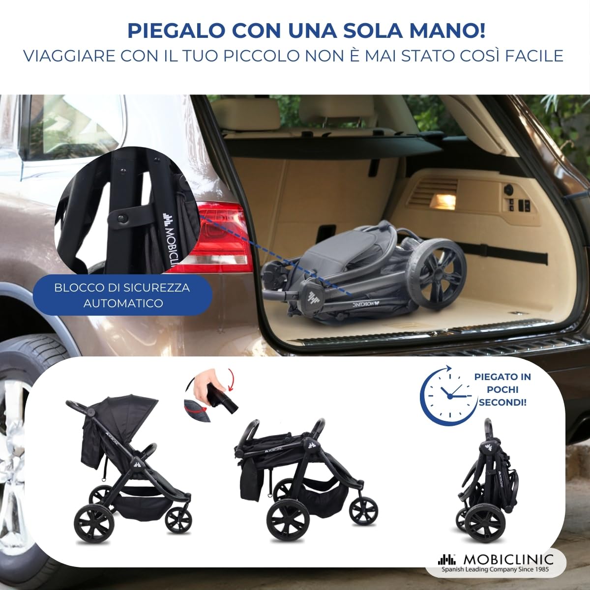Mobiclinic® kids, Passeggino a 3 ruote, Agnes, Fuoristrada, Manubrio monocomando, Imbracatura 5 punti, Tasca posteriore, Stile sportivo, Chiusura clic, Cesto xxl, Fino 22 kg