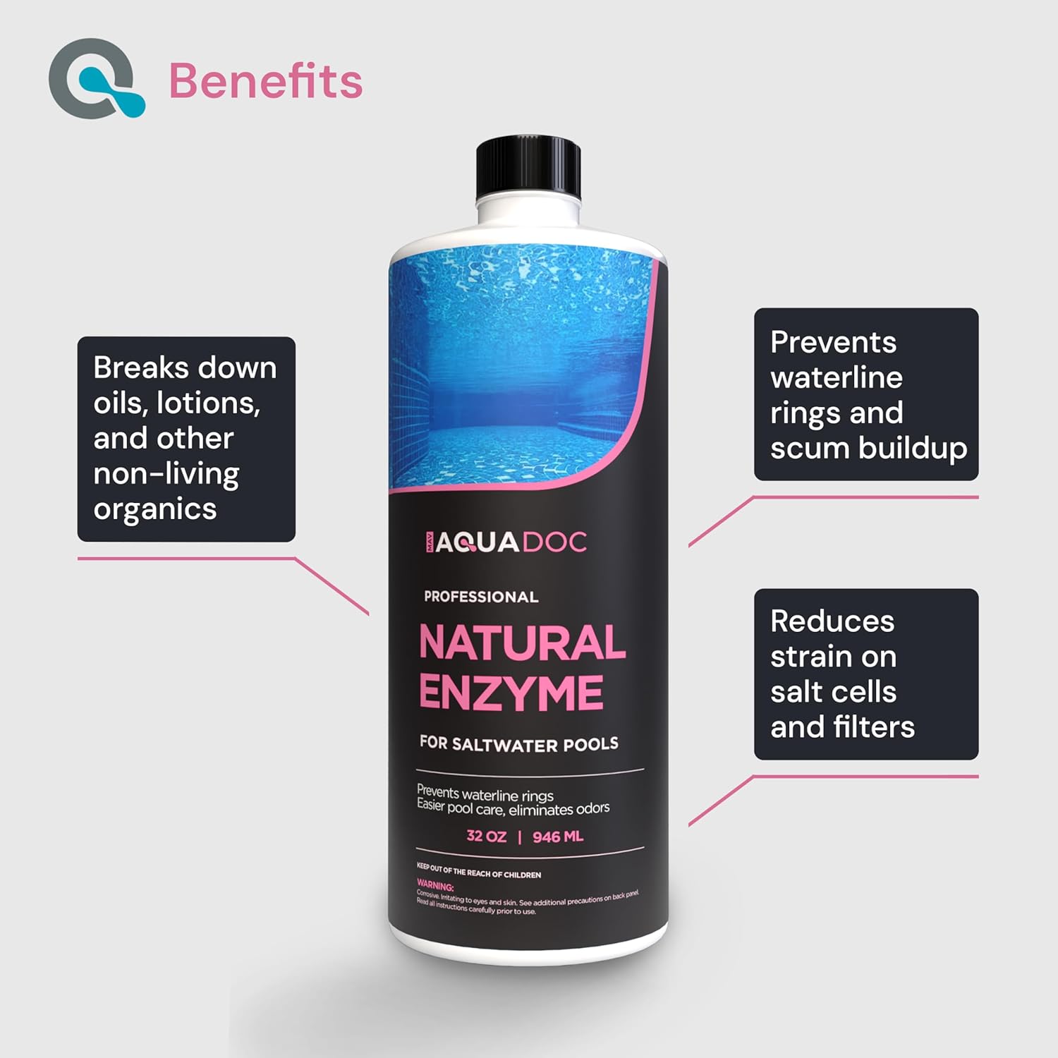 Pool Enzyme Treatment for Saltwater Pools - Pool Enzymes for Waterline Care, Oil Control & Clarity - Made in USA - AquaDoc - 32oz - Image 3