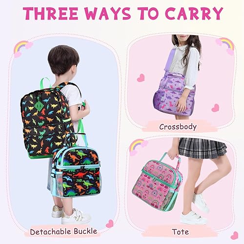 Miniatura 7 de VASCHY Bolsa de almuerzo para niños, con doble compartimento, con aislamiento, bolsa de almuerzo para niños y niñas, escuela, guardería, picnic,