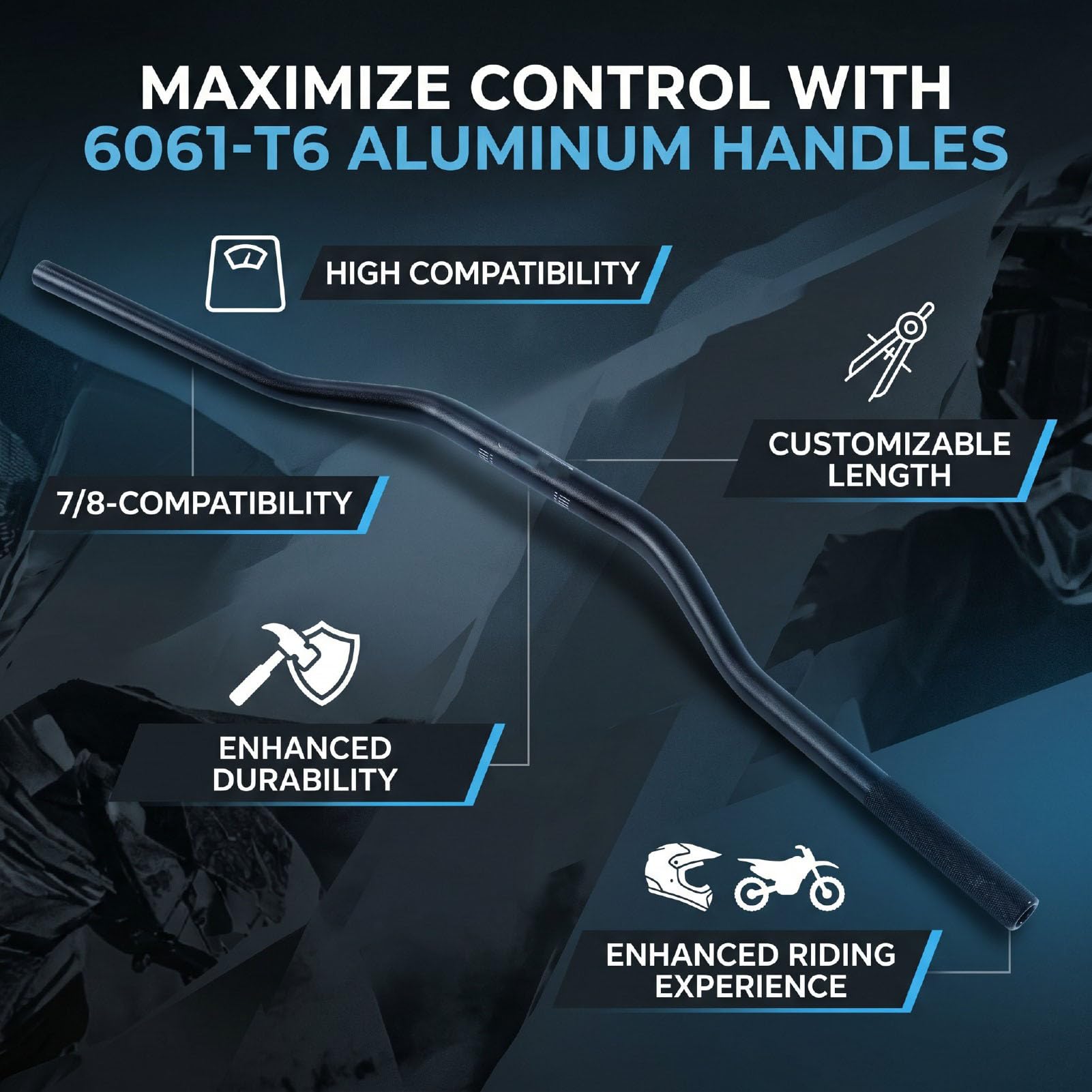 Yosoo Health Gear Manillar de Bicicleta de Cross de 7, 8 Pulgadas y 22 Mm Manillar de Motocicleta de Aleación de Aluminio con Almohadilla de Espuma Kit Elevador de Empuñaduras Suaves para Motocross