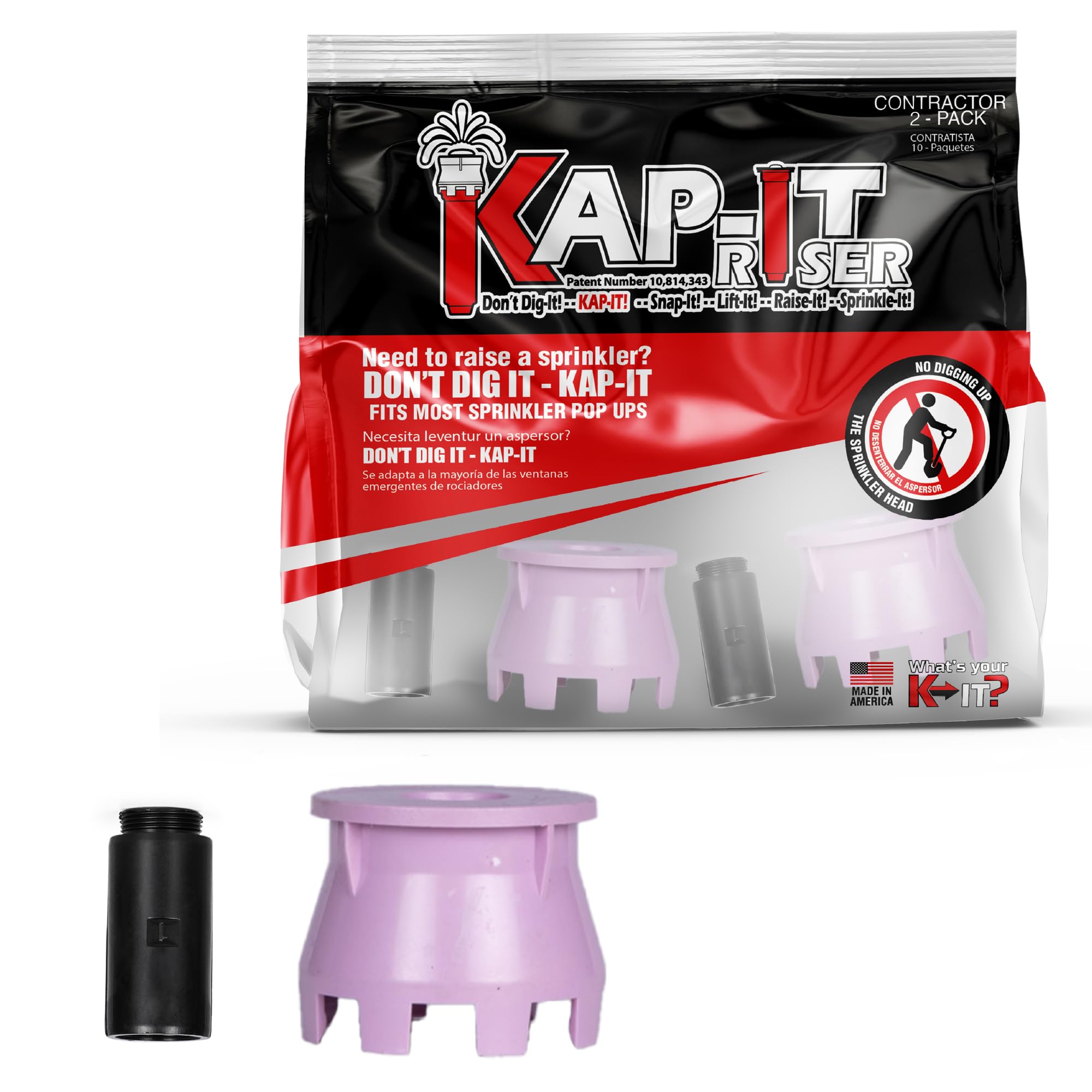 Kap-It - Extensión elevadora de aspersor desplegable de agua no potable, elevación de 1.5 pulgadas para sistemas de agua reciclada, paquete de 2