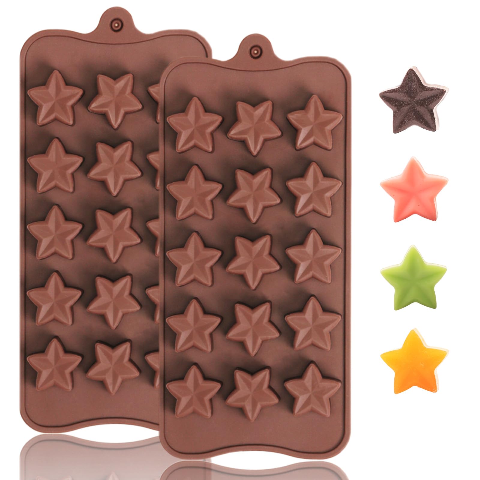 Small Star Silicone Molds, 15 Cavities Star Chocolate Molds for Candy/Gummy/Jelly/Fruit Snack, Mini 3D Stars Mold for Wax Melt/Resin, 2 Pcs