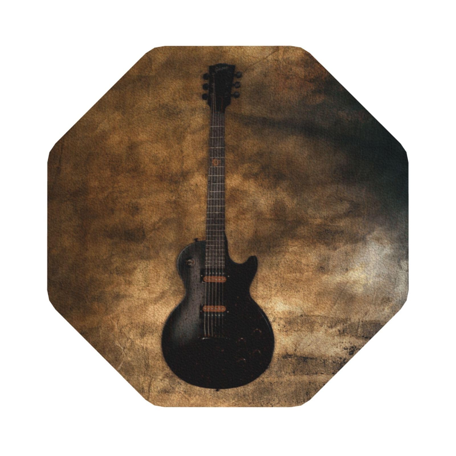 Musical Guitar PU Leather Coasters Set of 6 Octagon Drink Coasters