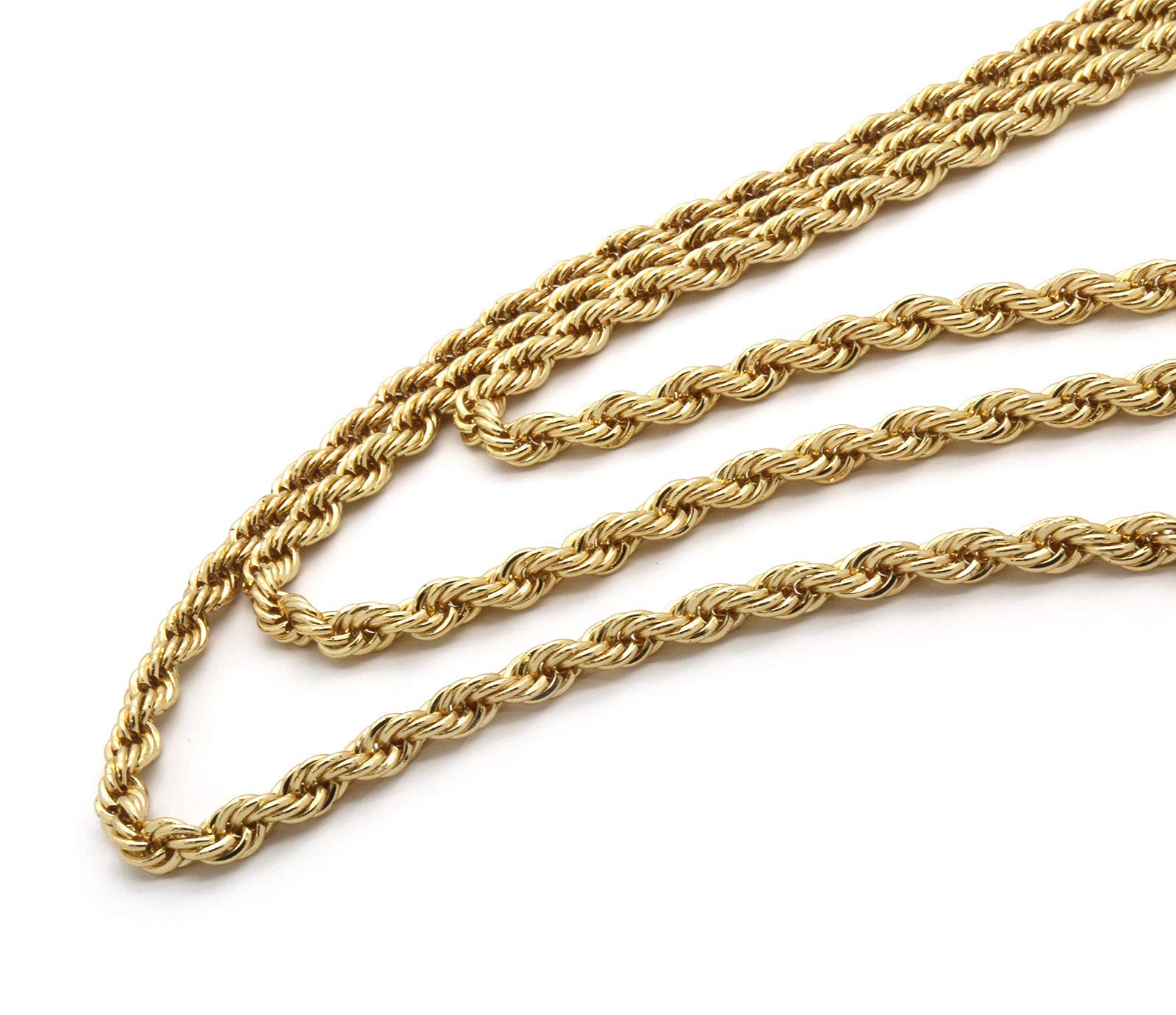 L2JK Men's 14K Gold Plated High Fashion 7mm Thick Heavy Rope Chain Necklace 24,30,36 inches
