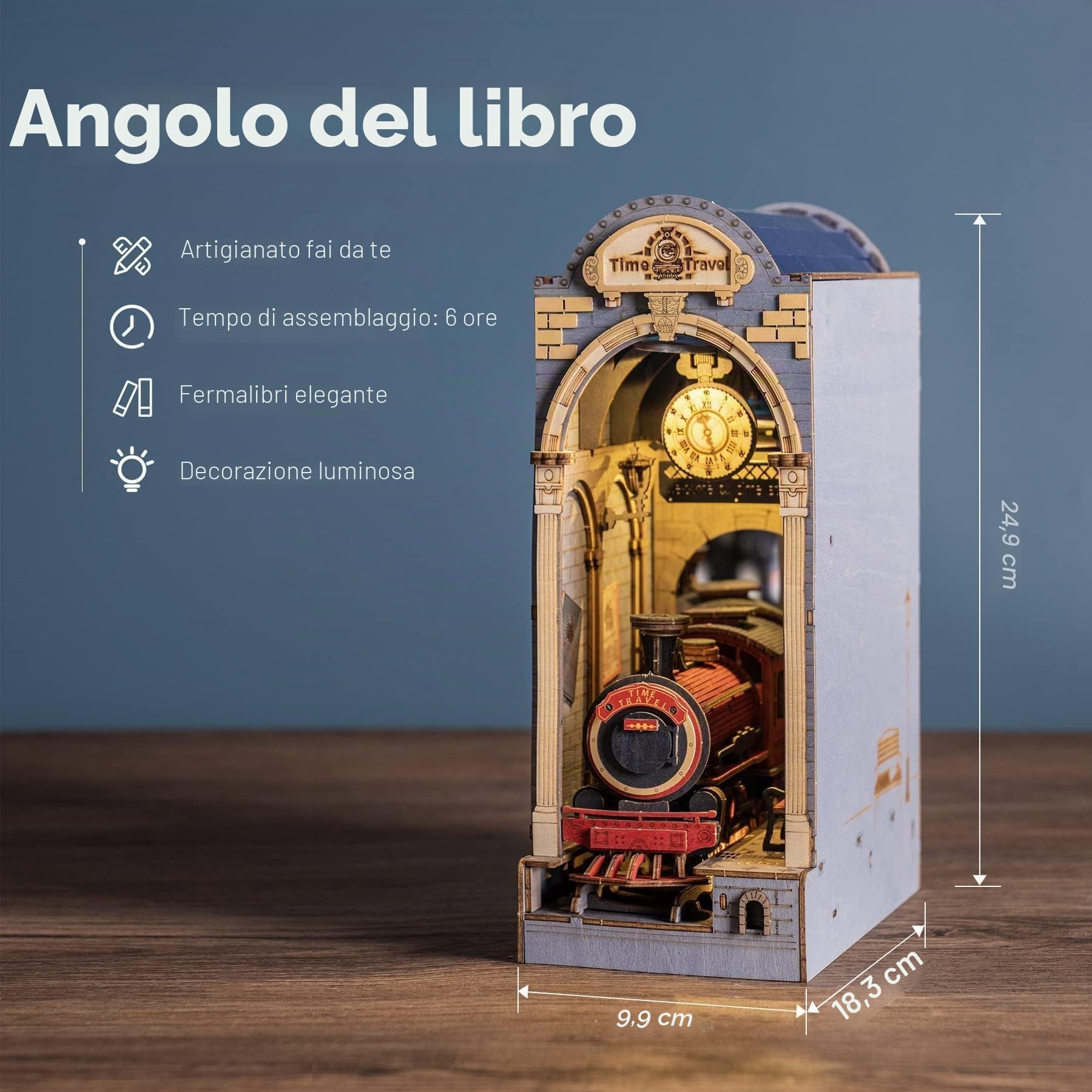 RoWood DIY Book Nook Kit - Miniatura Libro Nook Booknook Modellismo Kit Puzzle in Legno 3D per Libreria Fermalibri Decor con Mobili e Luce a LED