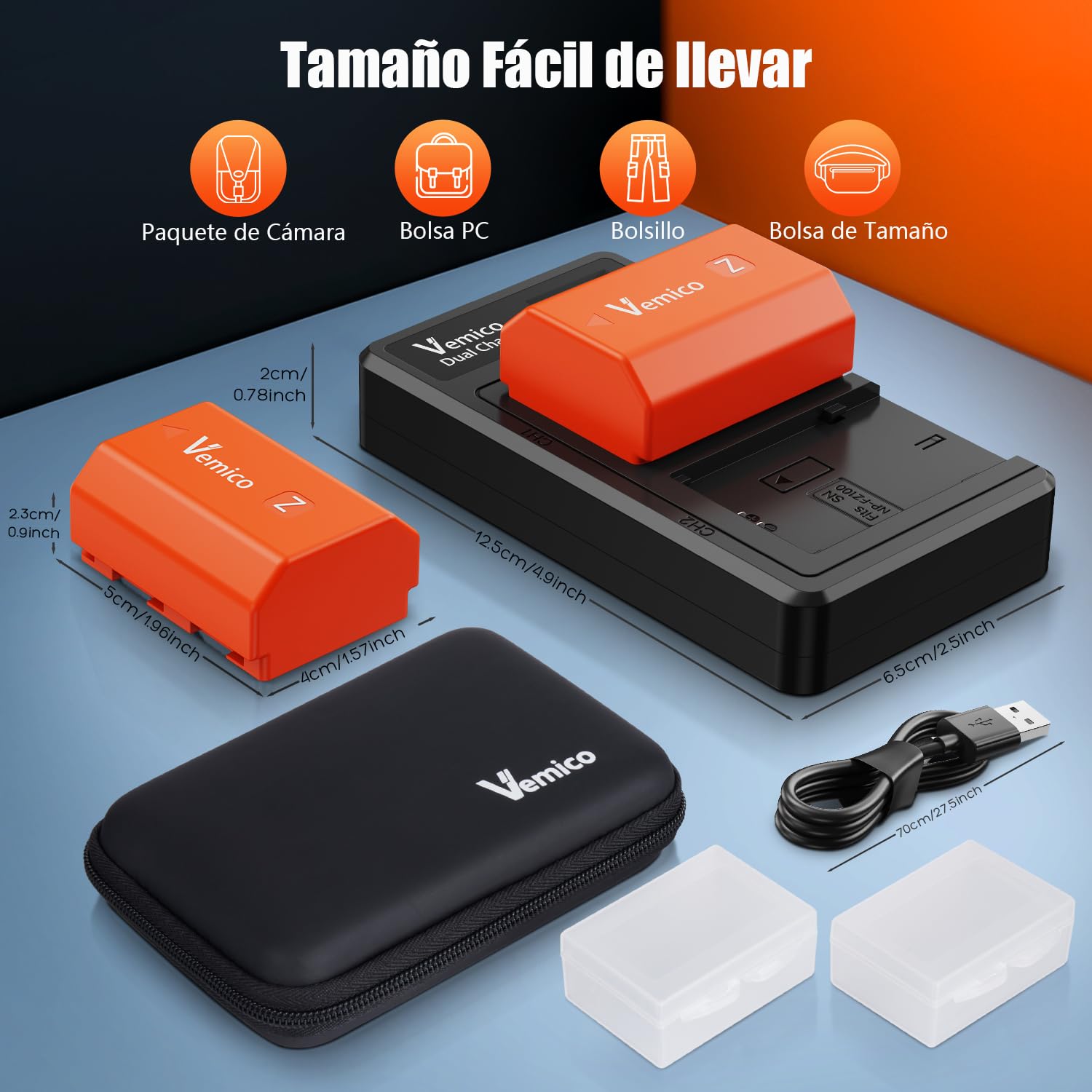 Vemico NP-FZ100 Batería de Cargador Kit 2 X 2280mAh Batería USB-C Cargador