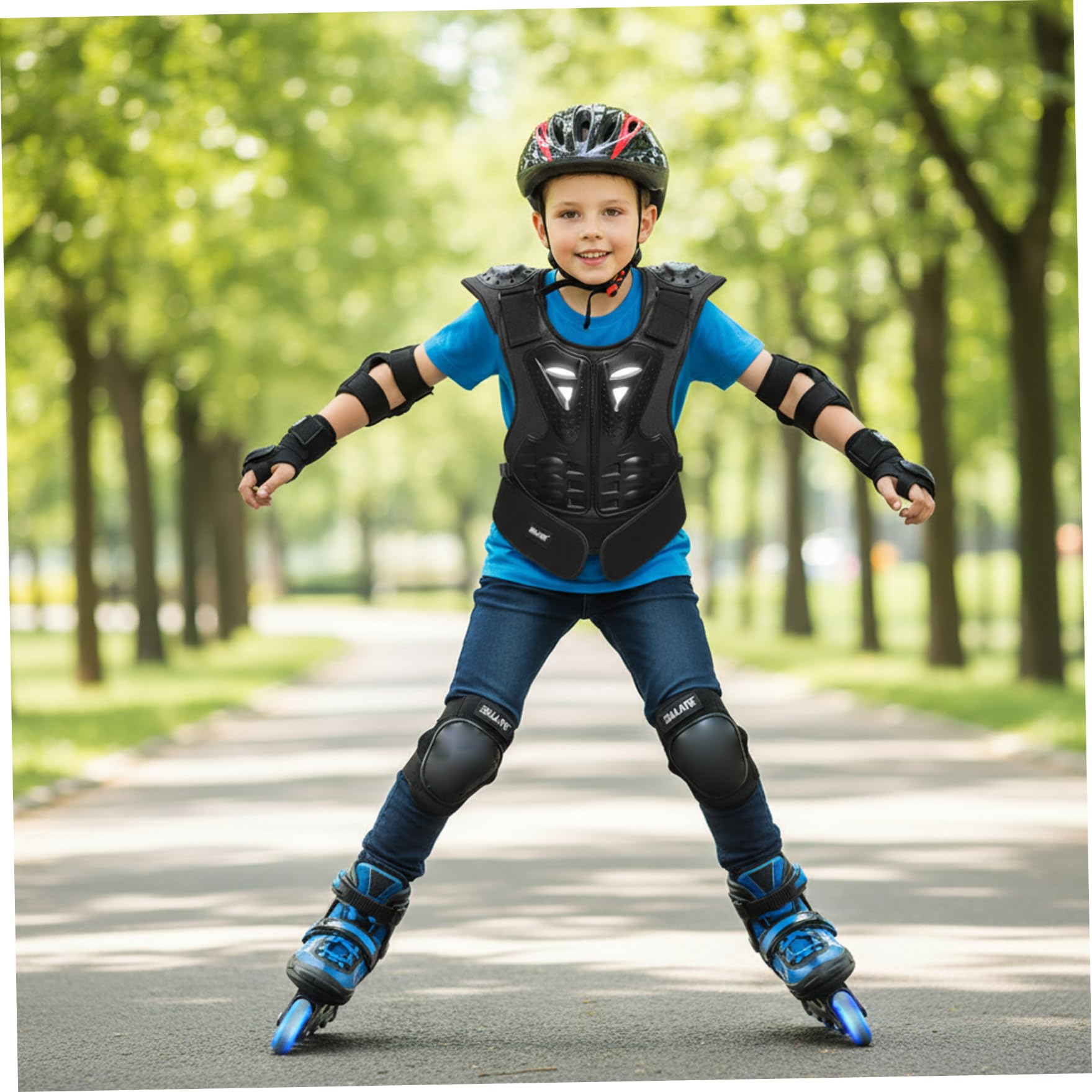 Set di 5 tute da per bambini, traspiranti, da motocross, con protezione per il torace, ginocchiere e gomitiere per bambini 8-12 anni, equitazione, sci, pattinaggio, protezione per il torace, m