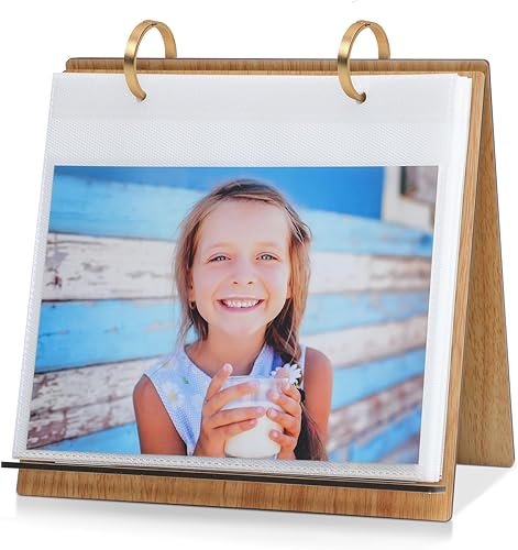 SEEHAN Marco de fotos de 5 x 7 pulgadas, álbum de fotos abatible, fotos de 5 x 7 pulgadas, horizontal para exhibición de mesa, con 60 bolsillos de