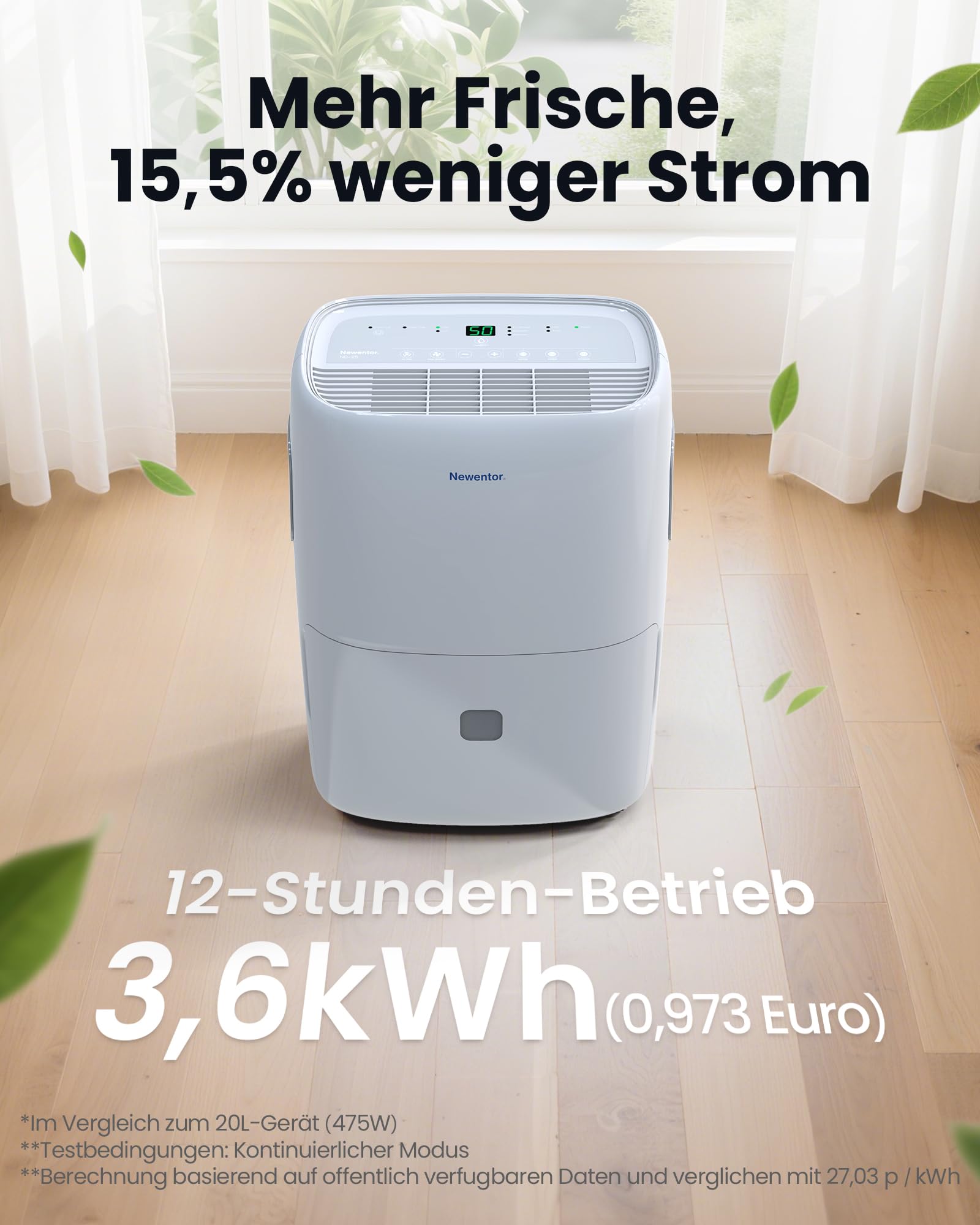 Newentor Luftentfeuchter elektrisch 25L, Entfeuchter elektrisch keller, Raumentfeuchter elektrisch, Dehumidifiers for home für 215m³/80m², mit Timer, Filter und 1M Ablaufschlauch, 10 J. Gar.