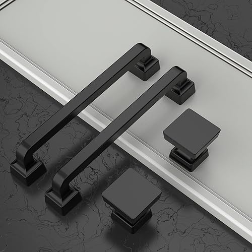 Miniatura 5 de Asidrama Paquete de 5 pomos de gabinete de cocina negro mate de 1-14 pulgadas, pomos de cajón para gabinete, perillas de zinc para cajones de tocador