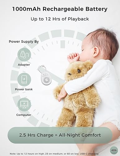 Miniatura 6 de Máquina de sonido de ruido blanco portátil para viajes de sueño, 30 sonidos relajantes, temporizador recargable, memoria de bloqueo infantil, 32