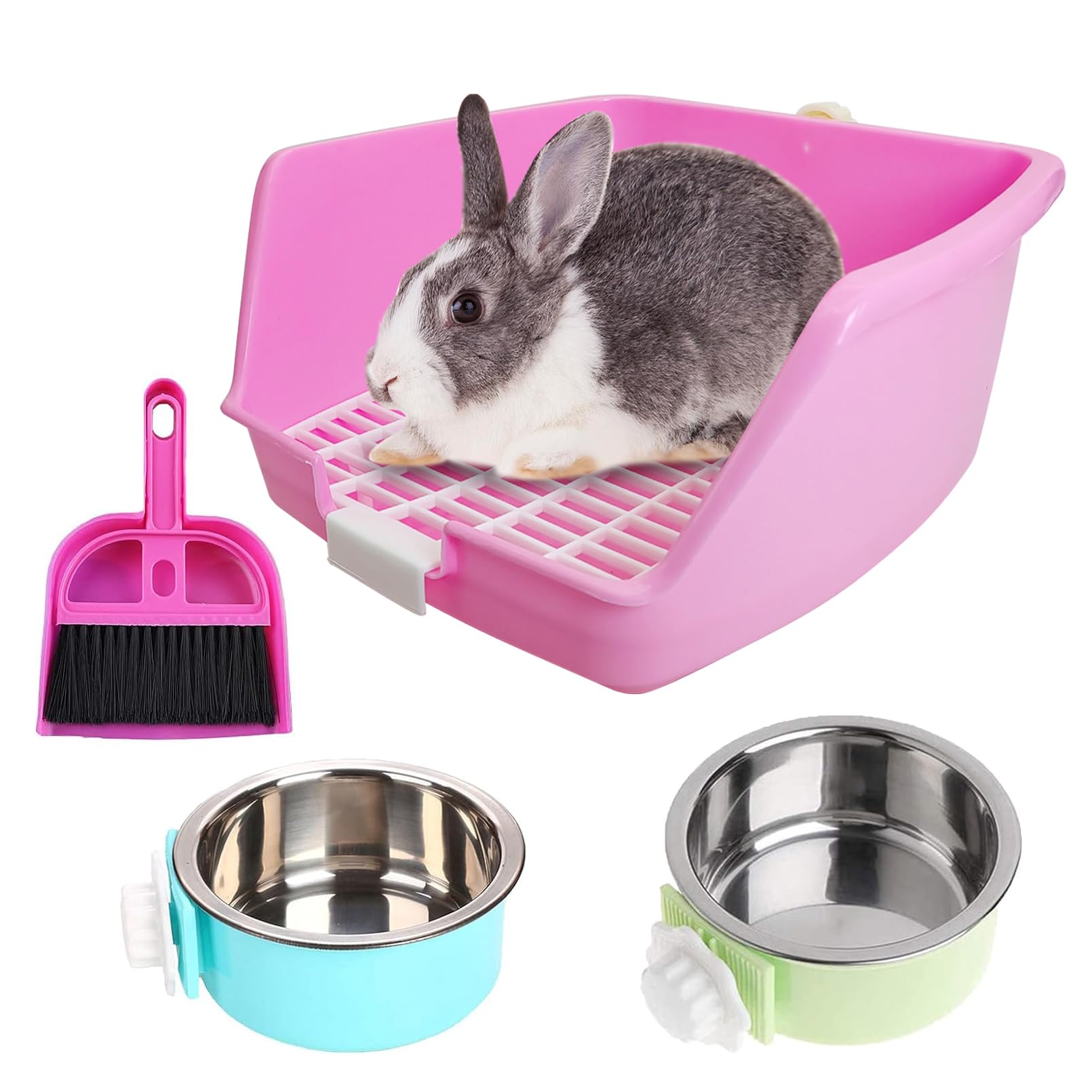 PINVNBY Rabbit Litter Box for Cage Bunny Corner Bedding Box Small Animal Litter Pan Hanging Pet Bowls Cage Potty Trainer Pet Toilet for Rabbit Bunny