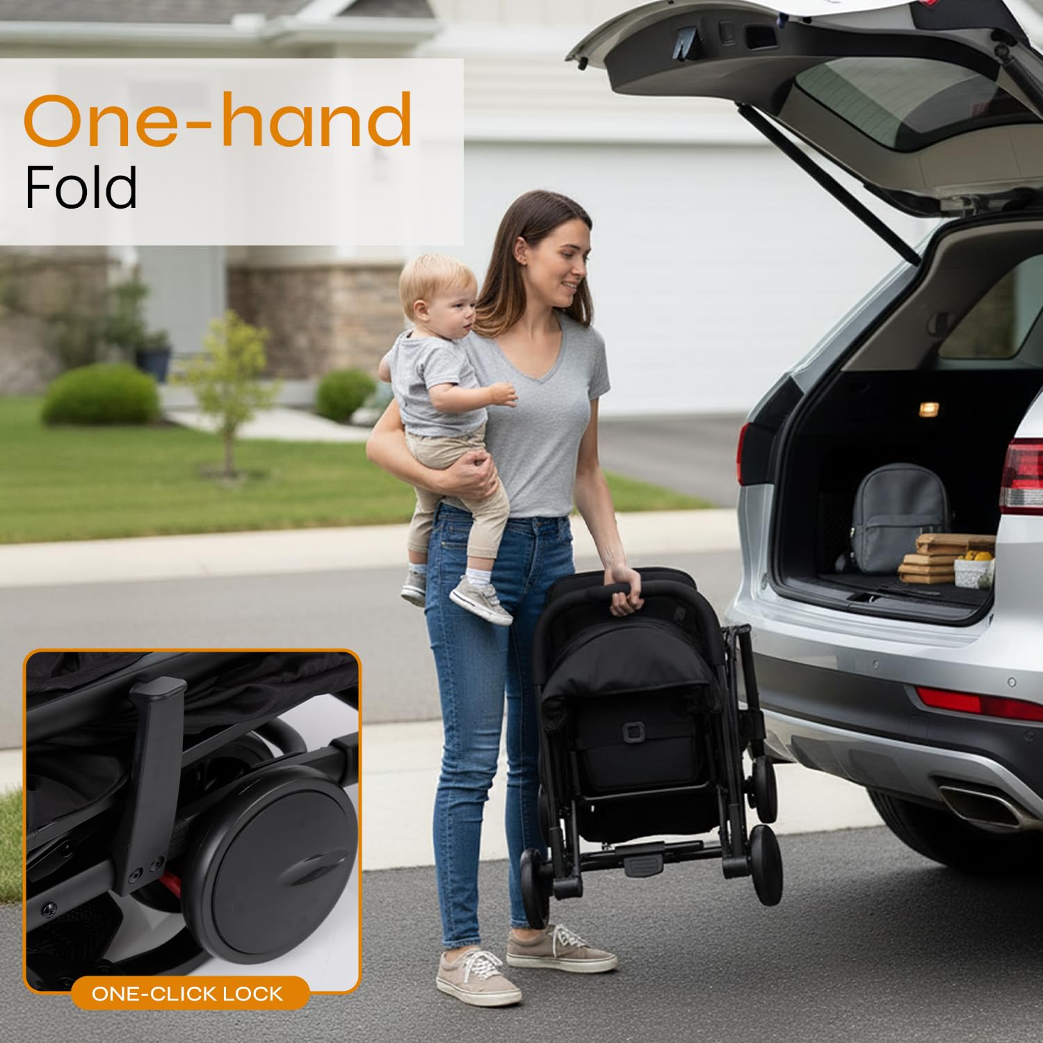 Jovial Passeggino leggero da viaggio con una sola mano, passeggino portatile compatto per uso quotidiano e viaggi in famiglia, con baldacchino, cestino e borsa inclusa